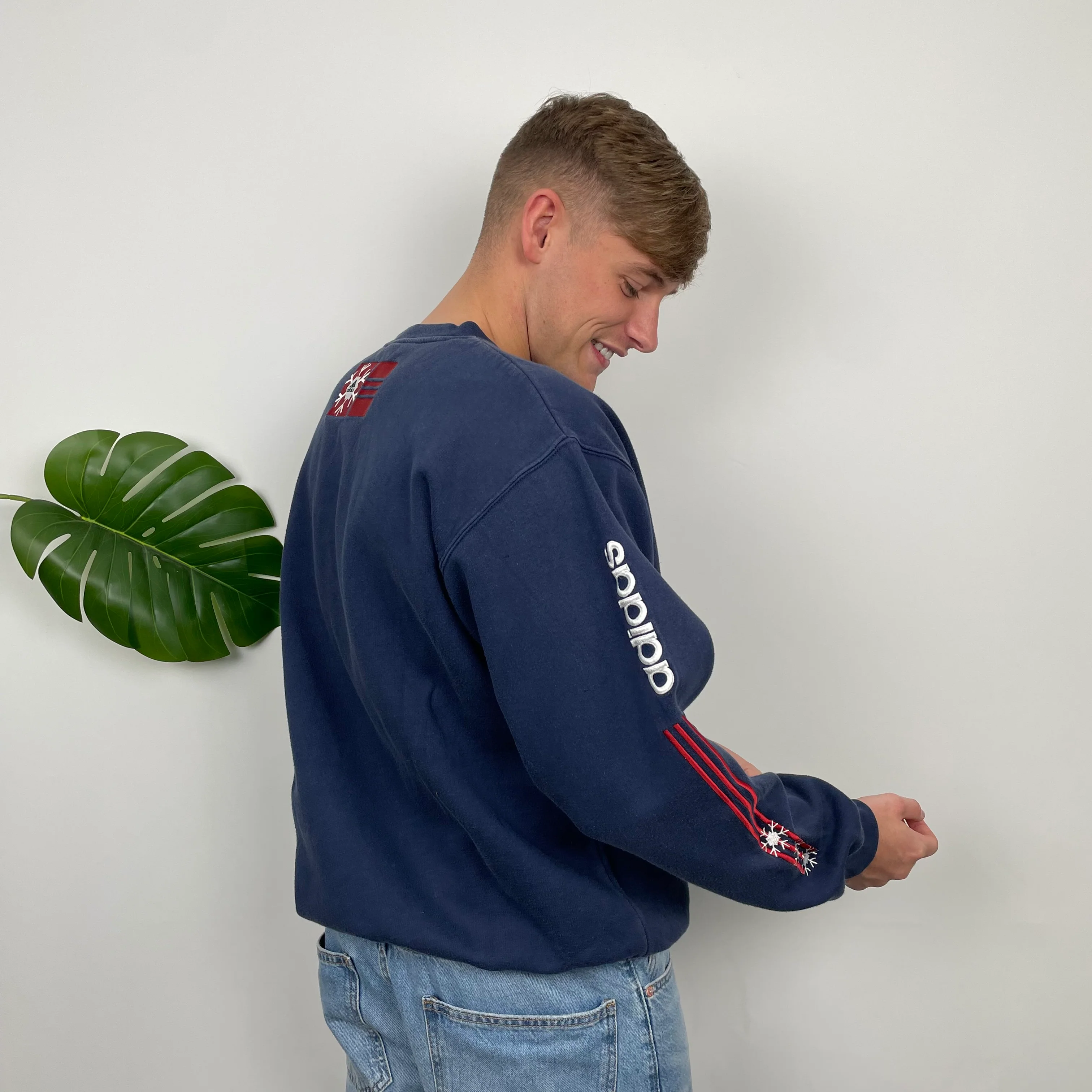 Adidas RARE Red and Navy Embroidered Spell Out Sweatshirt (L) - Image 7