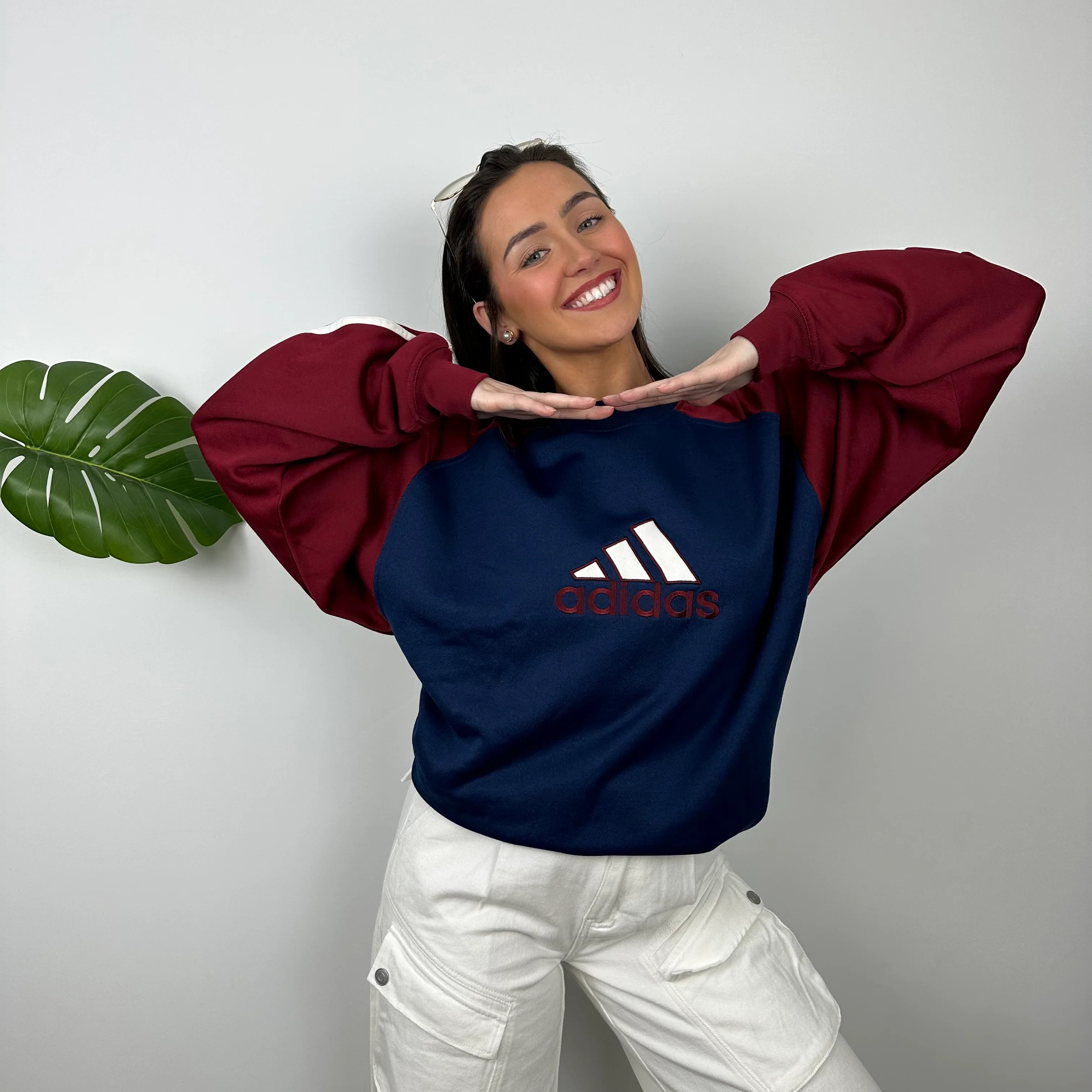 Adidas RARE Red and Navy Embroidered Spell Out Sweatshirt (L) - Image 5
