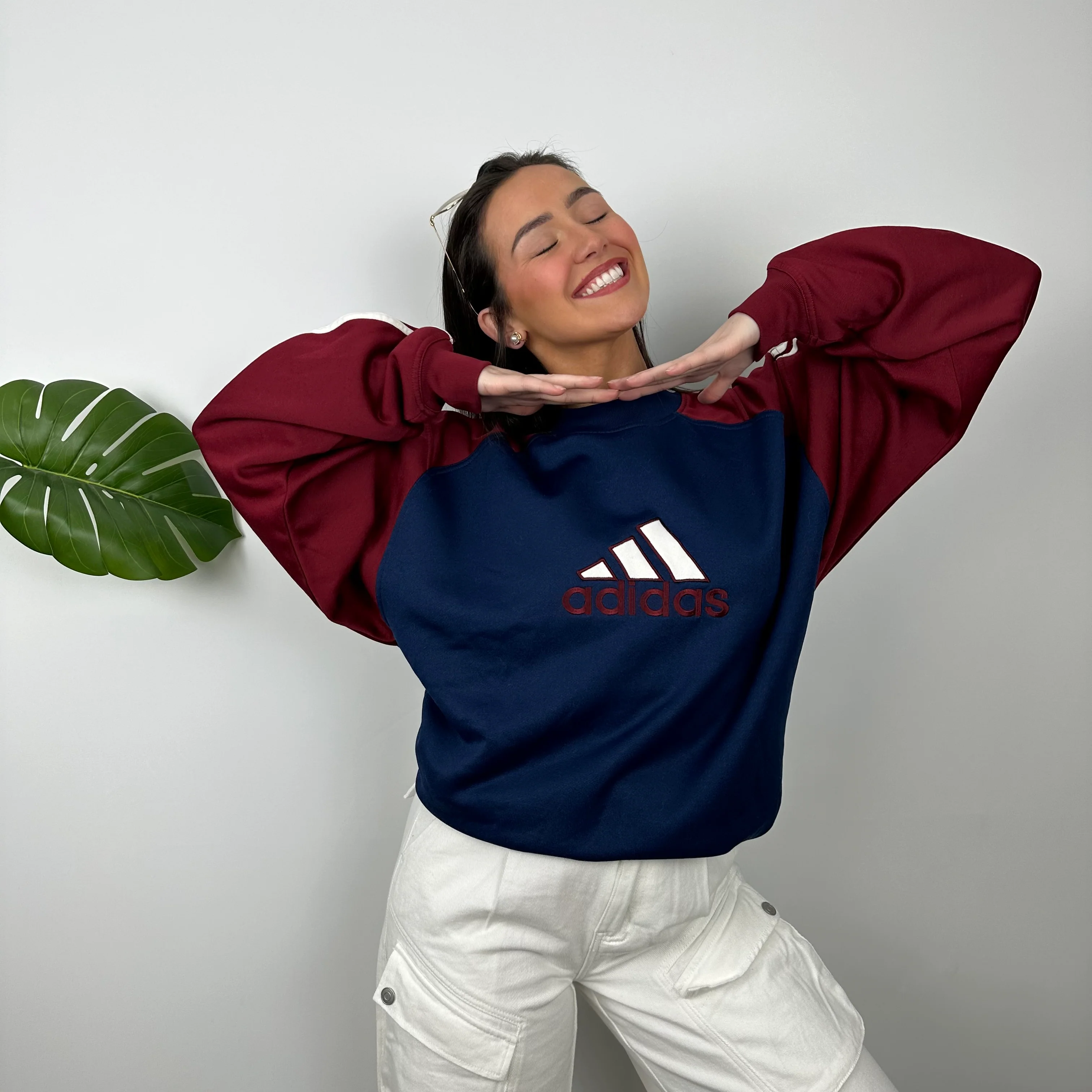 Adidas RARE Red and Navy Embroidered Spell Out Sweatshirt (L) - Image 7