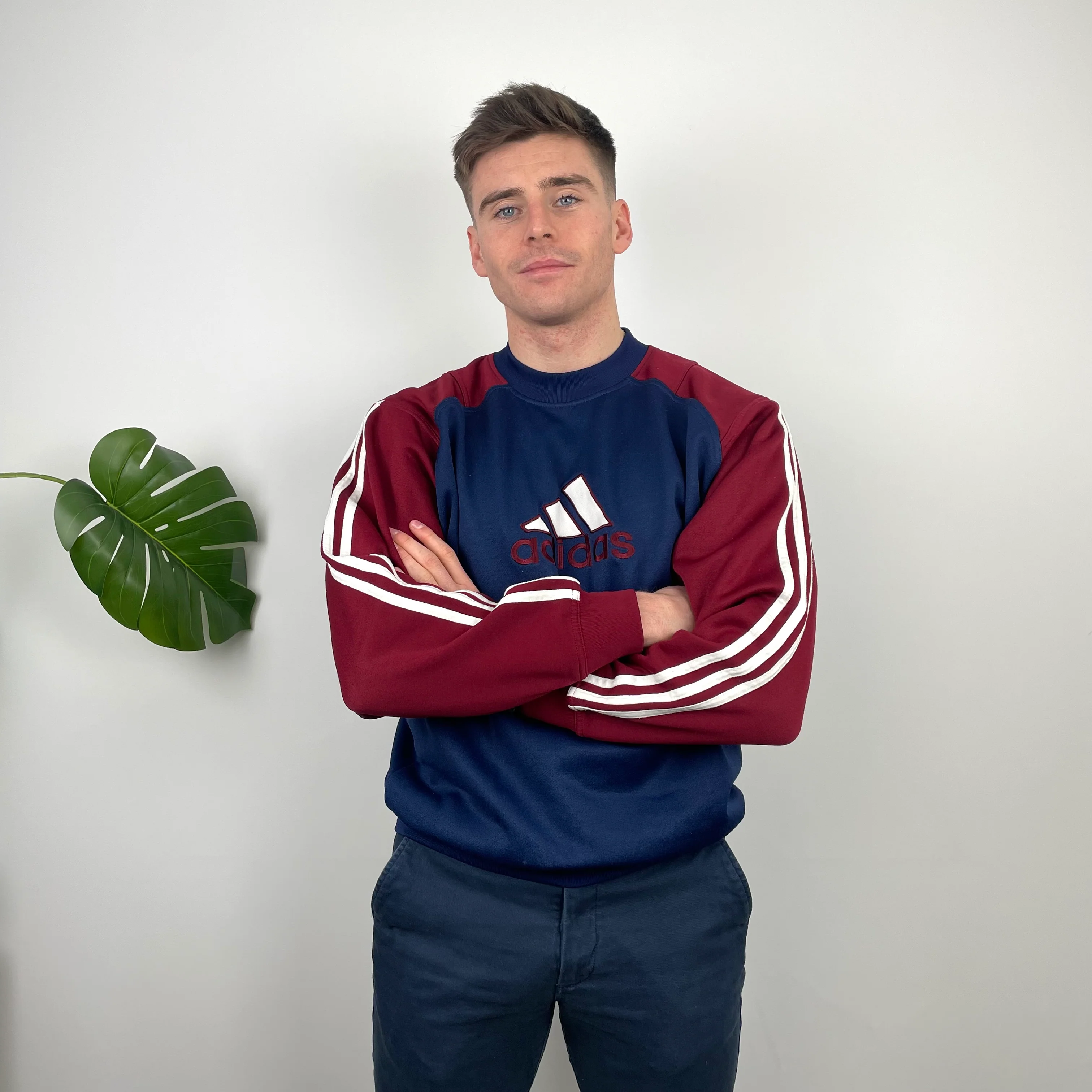 Adidas RARE Red and Navy Embroidered Spell Out Sweatshirt (L)