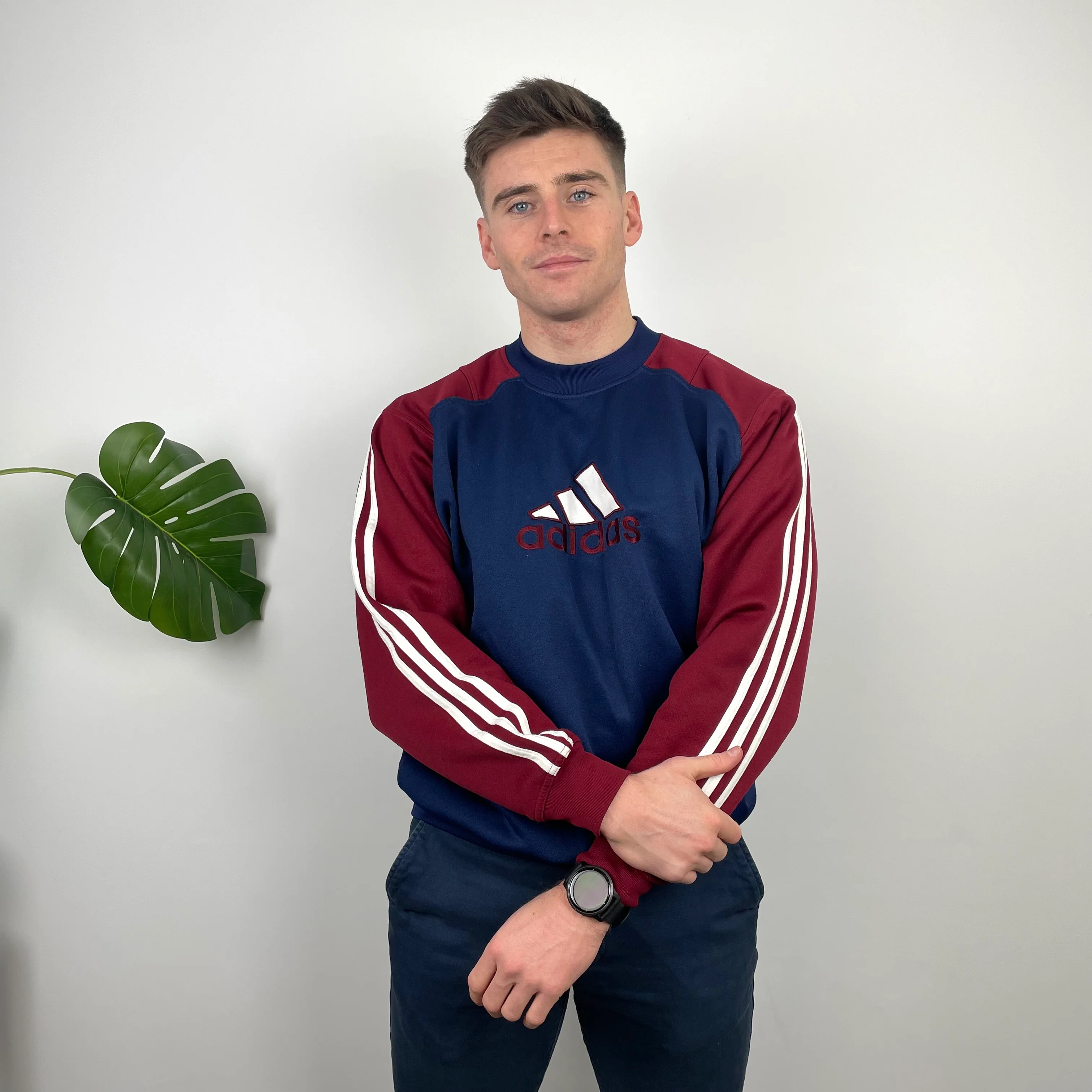Adidas RARE Red and Navy Embroidered Spell Out Sweatshirt (L) - Image 2