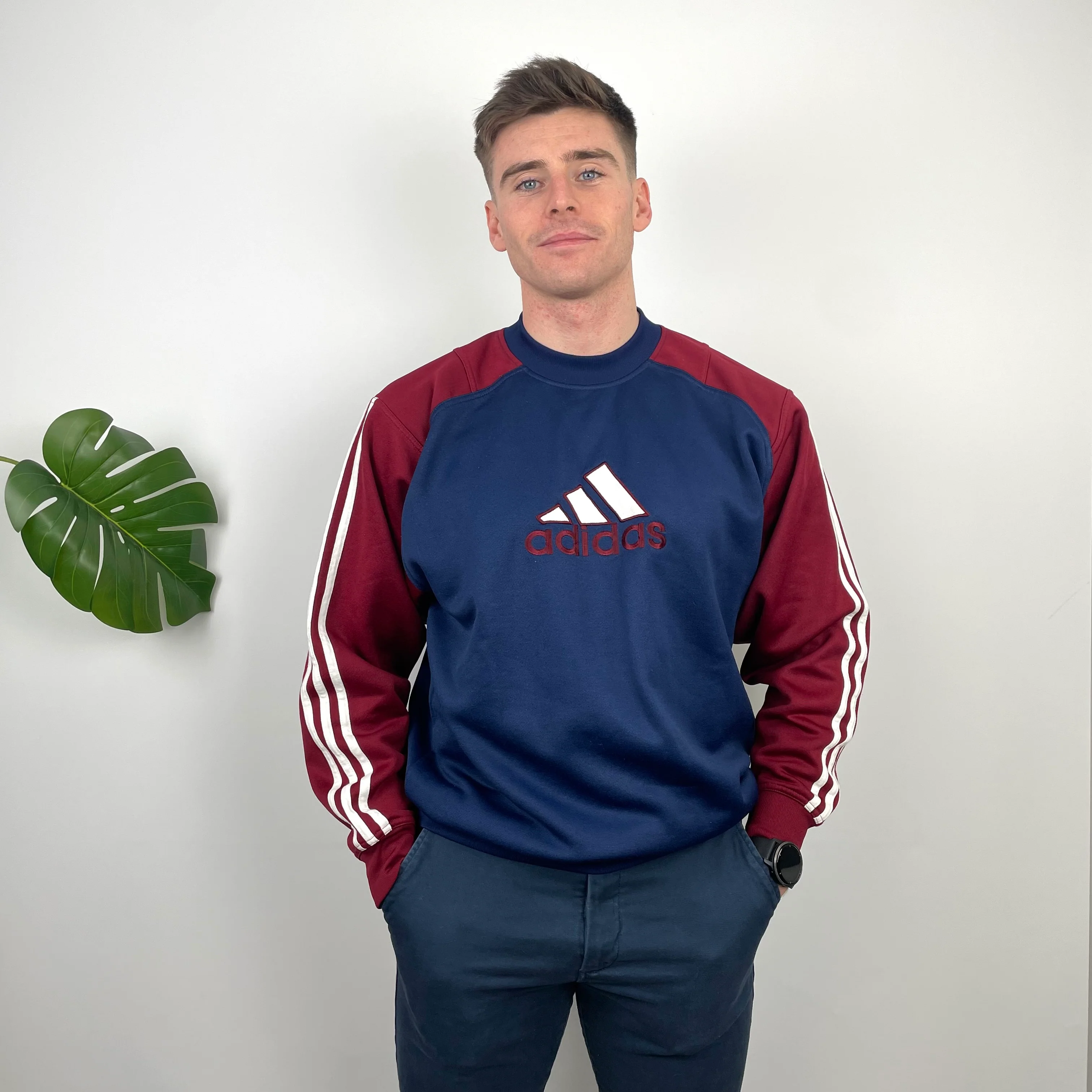Adidas RARE Red and Navy Embroidered Spell Out Sweatshirt (L) - Image 3