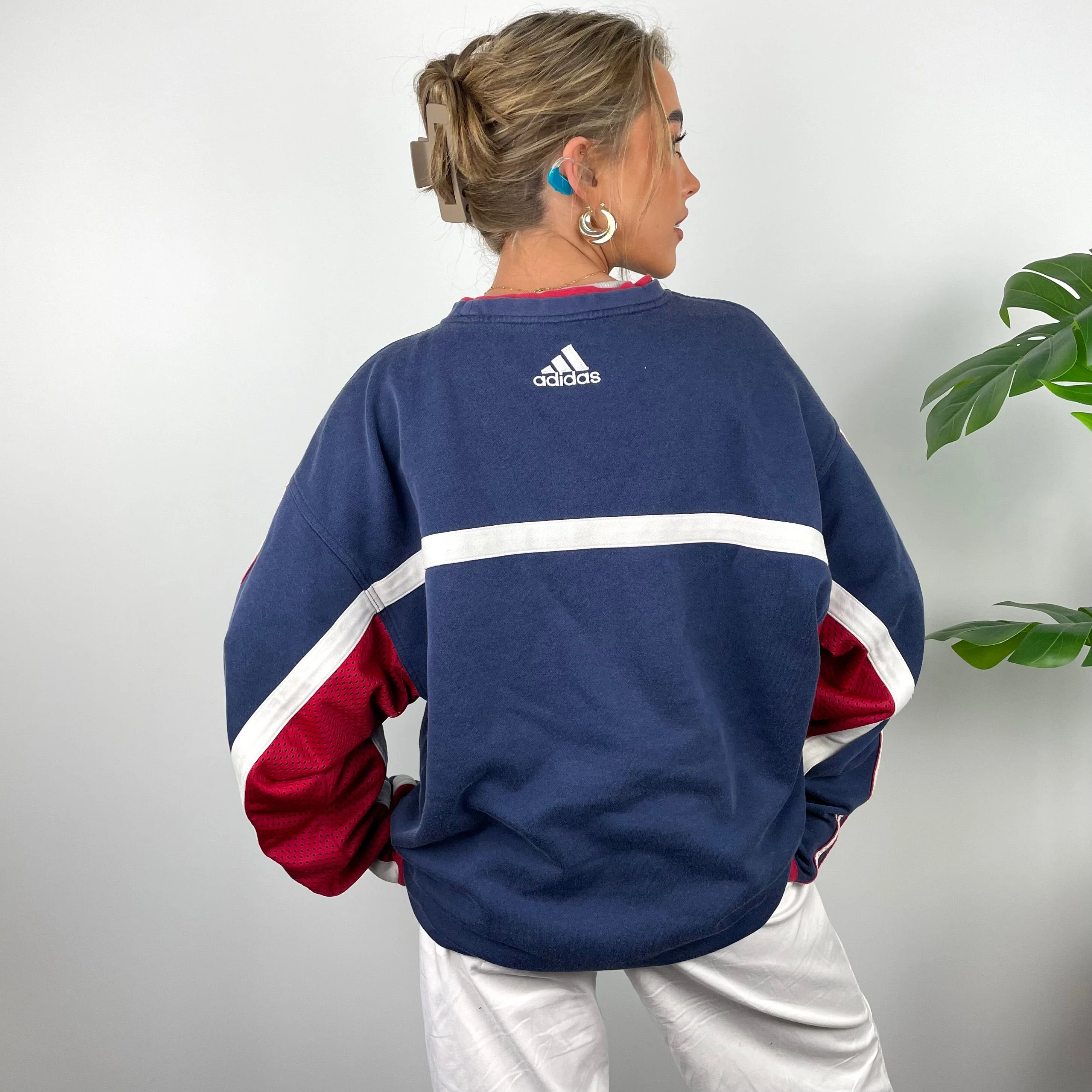 Adidas RARE Red and Navy Embroidered Spell Out Sweatshirt (L) - Image 4