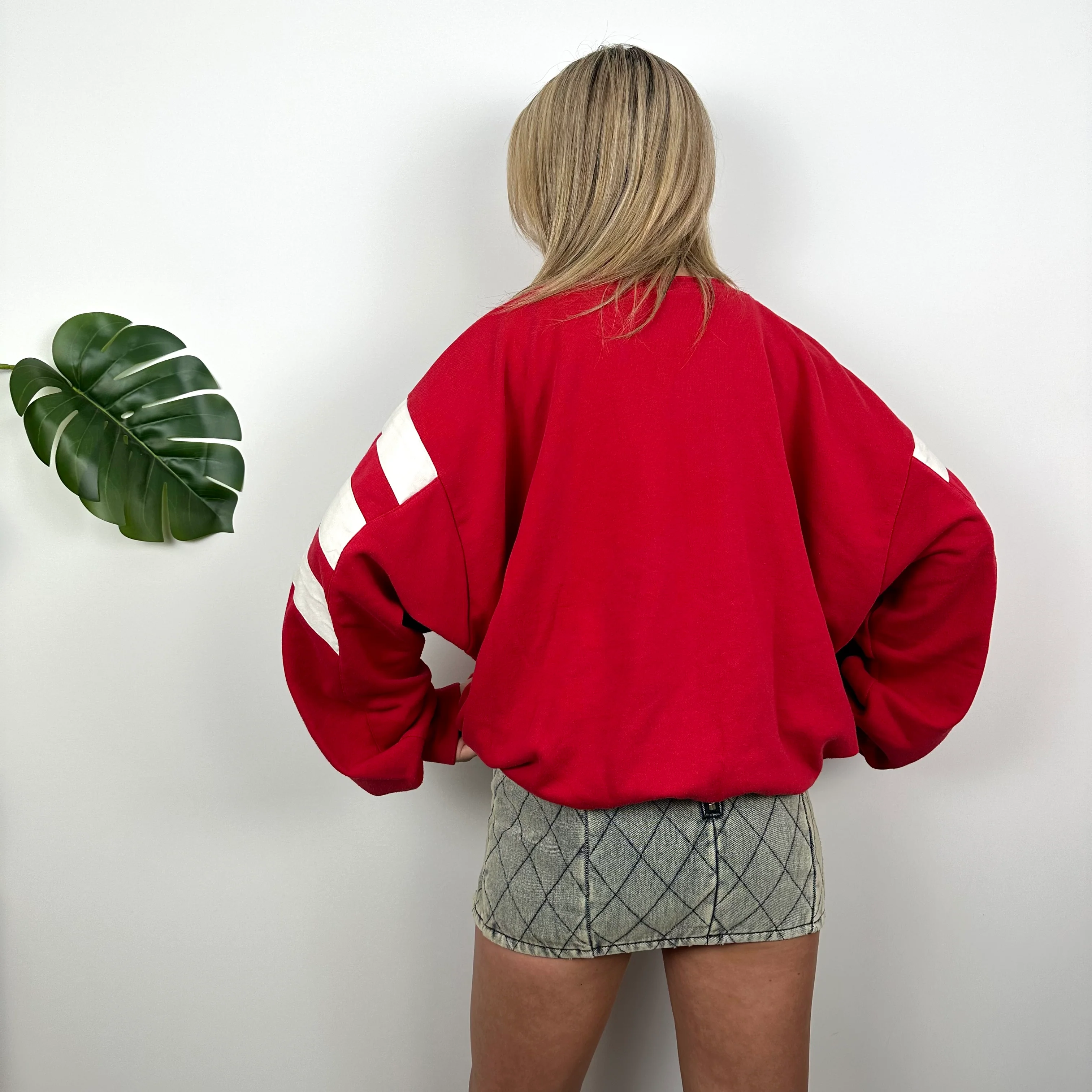 Adidas RARE Red & Black Colour Block Embroidered Spell Out Sweatshirt (L) - Image 4