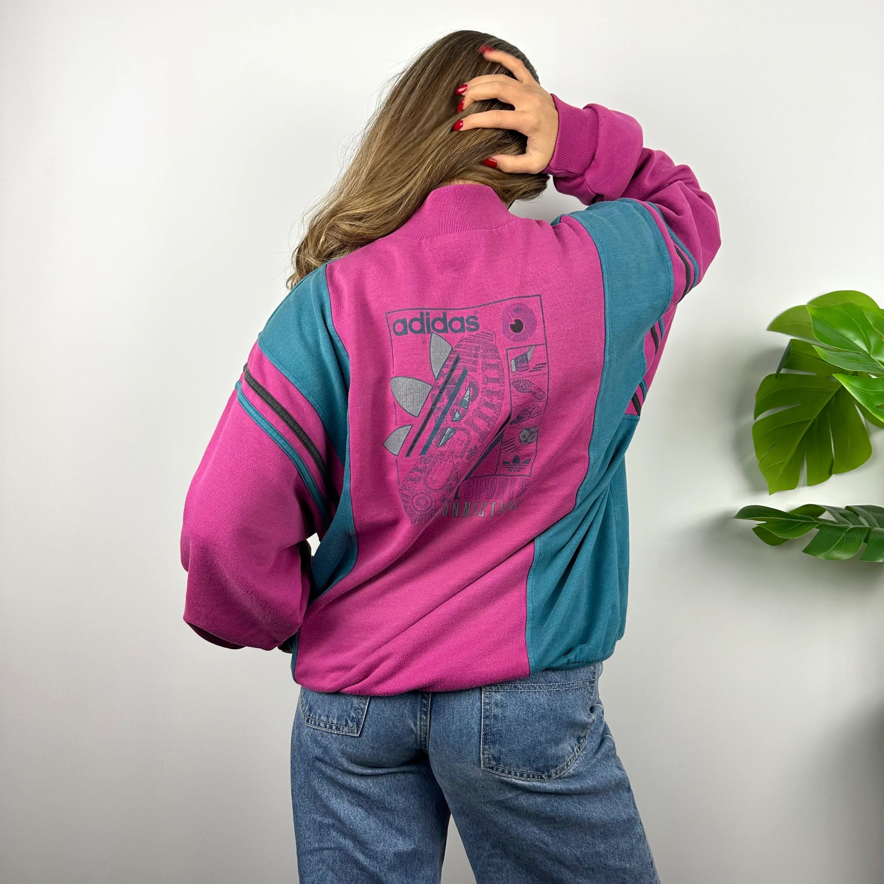 Adidas RARE Turquoise Blue & Pink Spell Out Sweatshirt (L) - Image 6