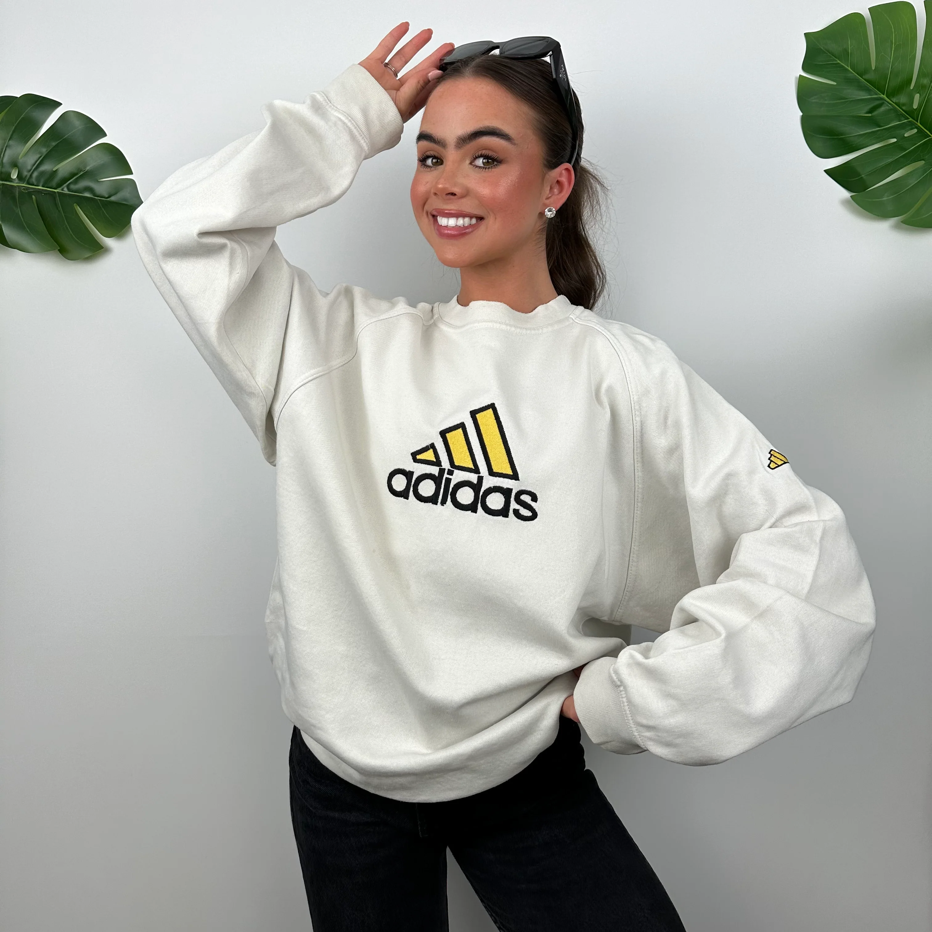 Adidas RARE White Embroidered Spell Out Sweatshirt (M) - Image 6