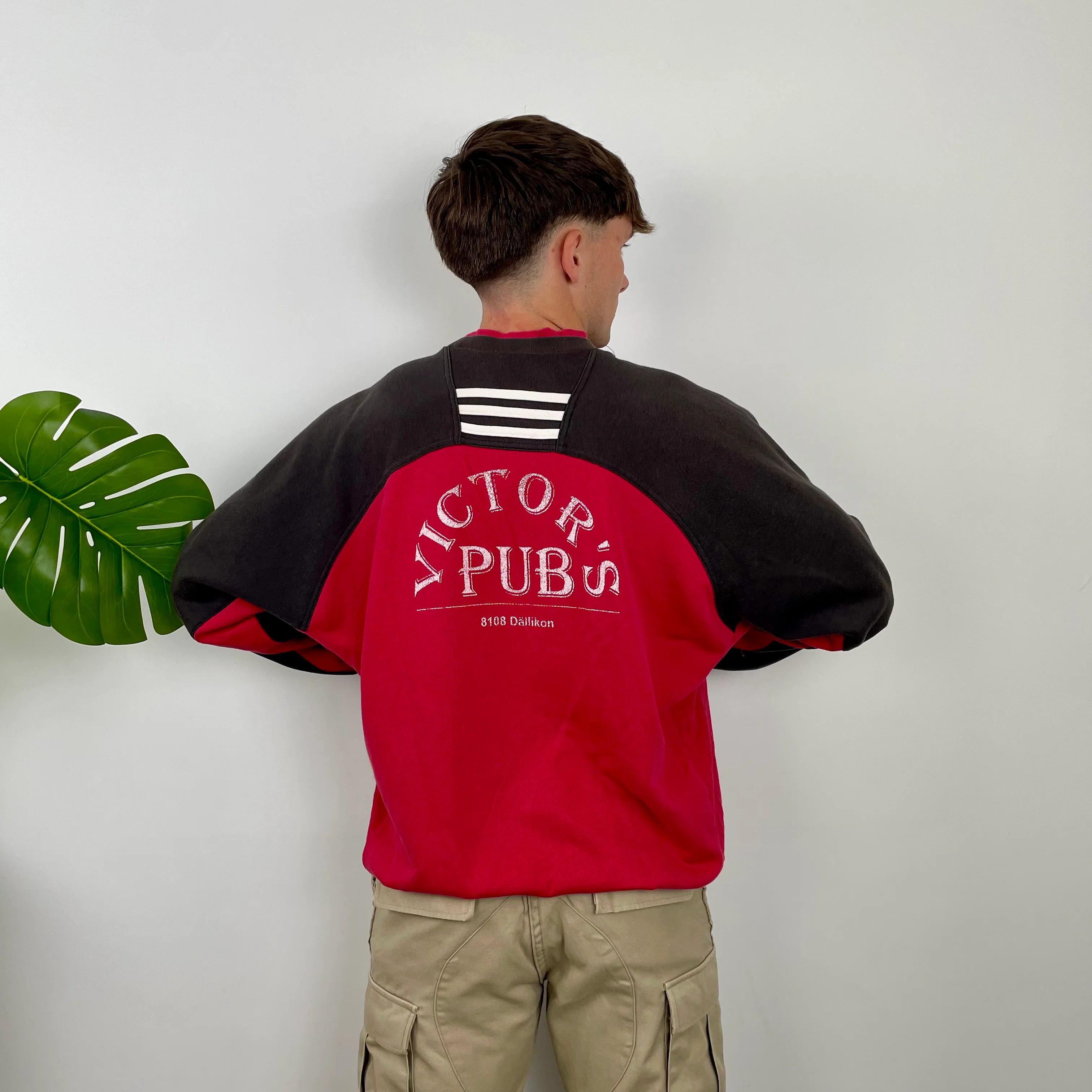 Adidas Red & Black Embroidered Spell Out Colour Block Sweatshirt (L) - Image 5