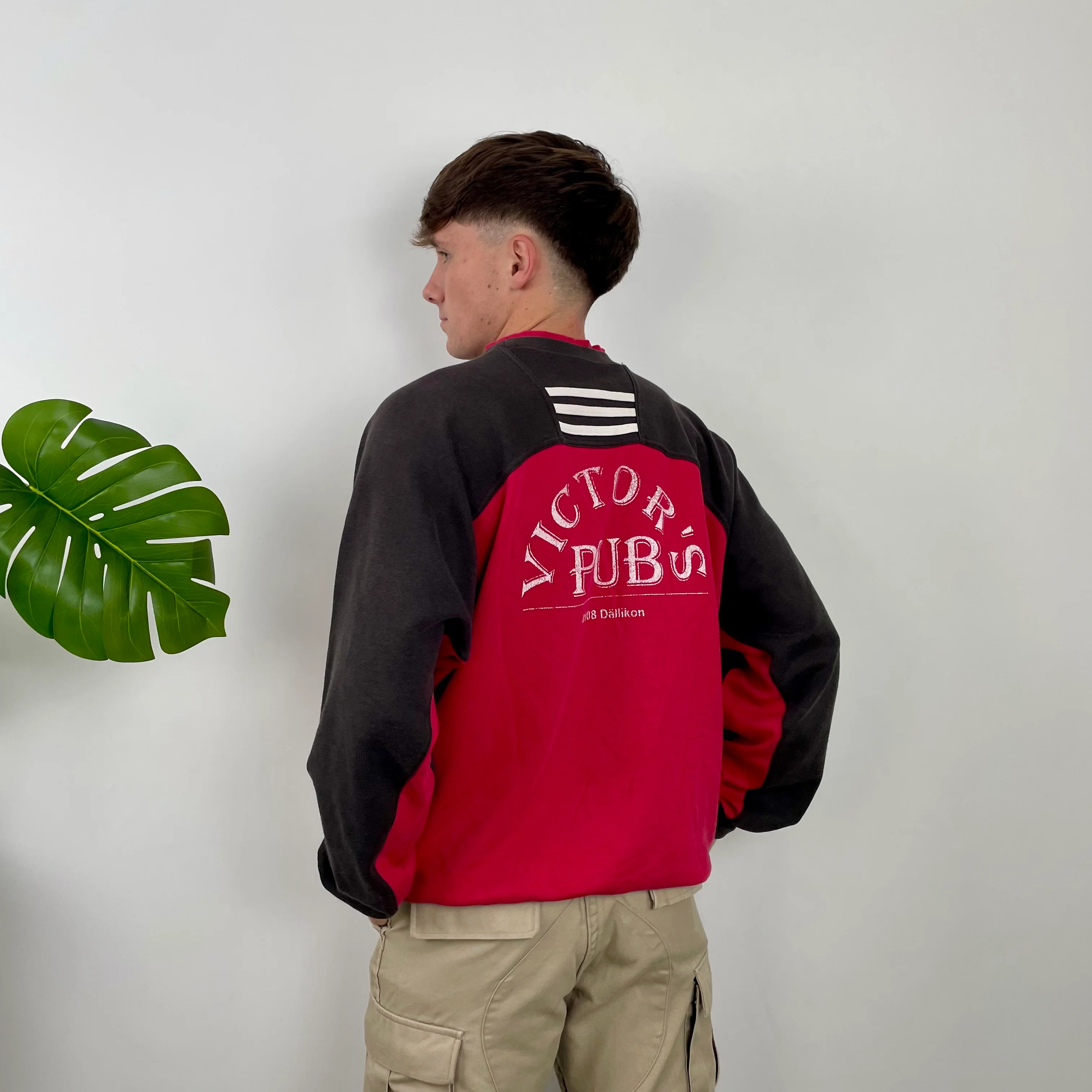 Adidas Red & Black Embroidered Spell Out Colour Block Sweatshirt (L) - Image 6