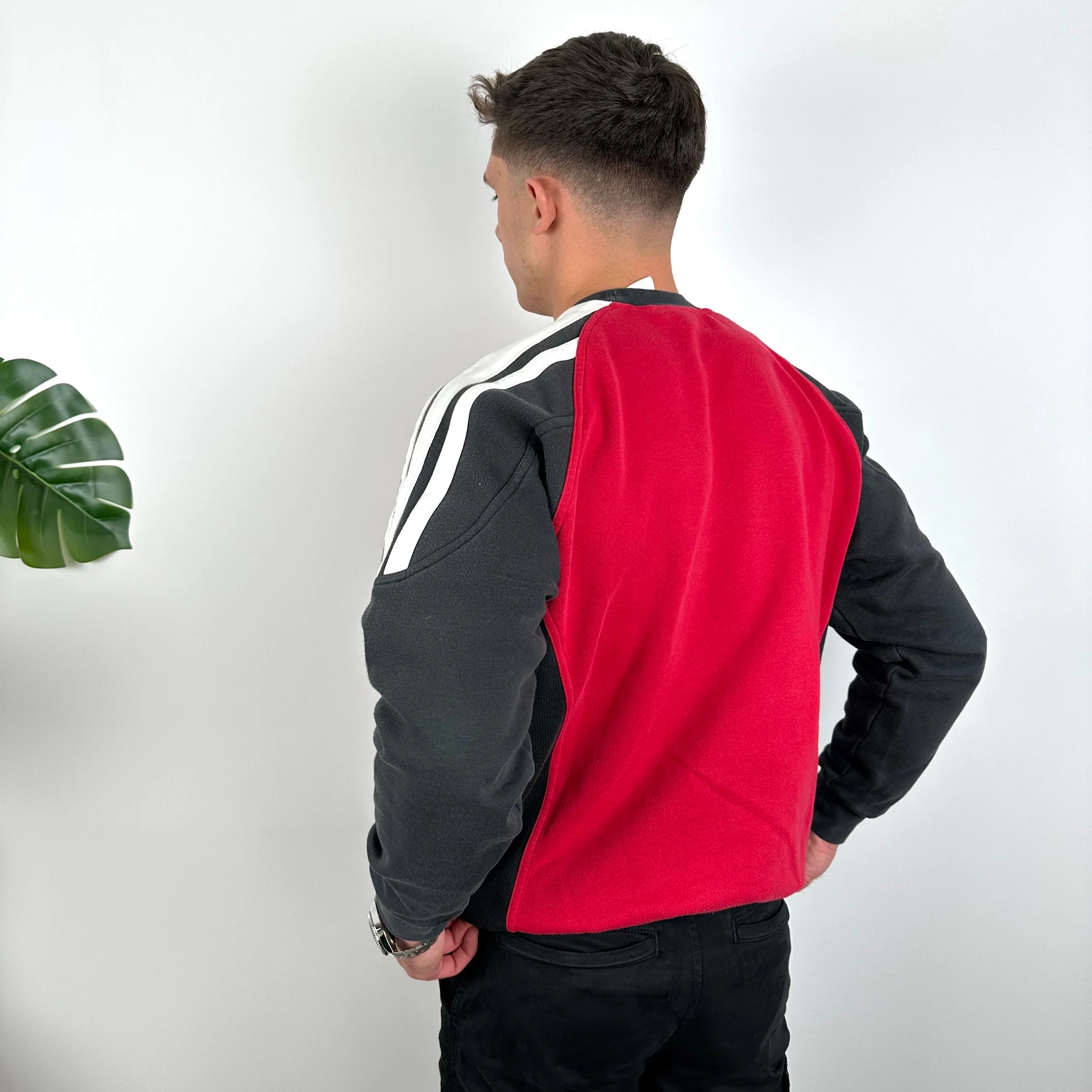 Adidas Red & Black Embroidered Spell Out Colour Block Sweatshirt (XL) - Image 4