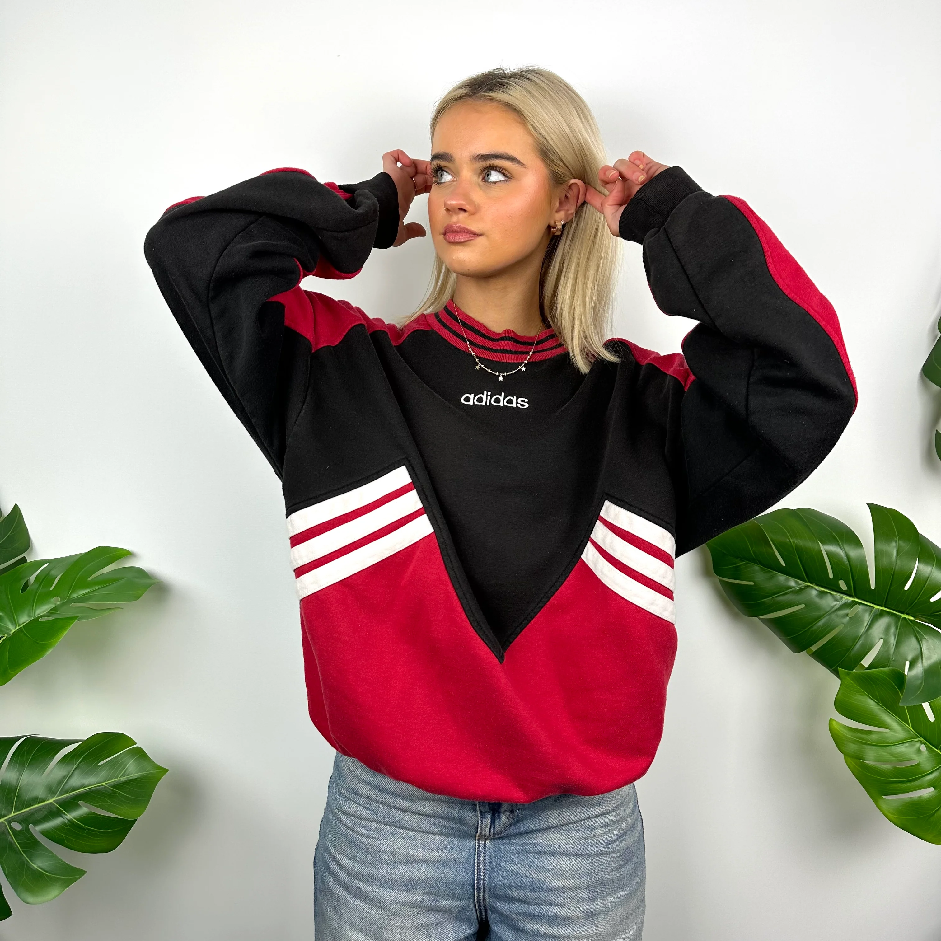 Adidas Red & Black Embroidered Spell Out Sweatshirt (L) - Image 5