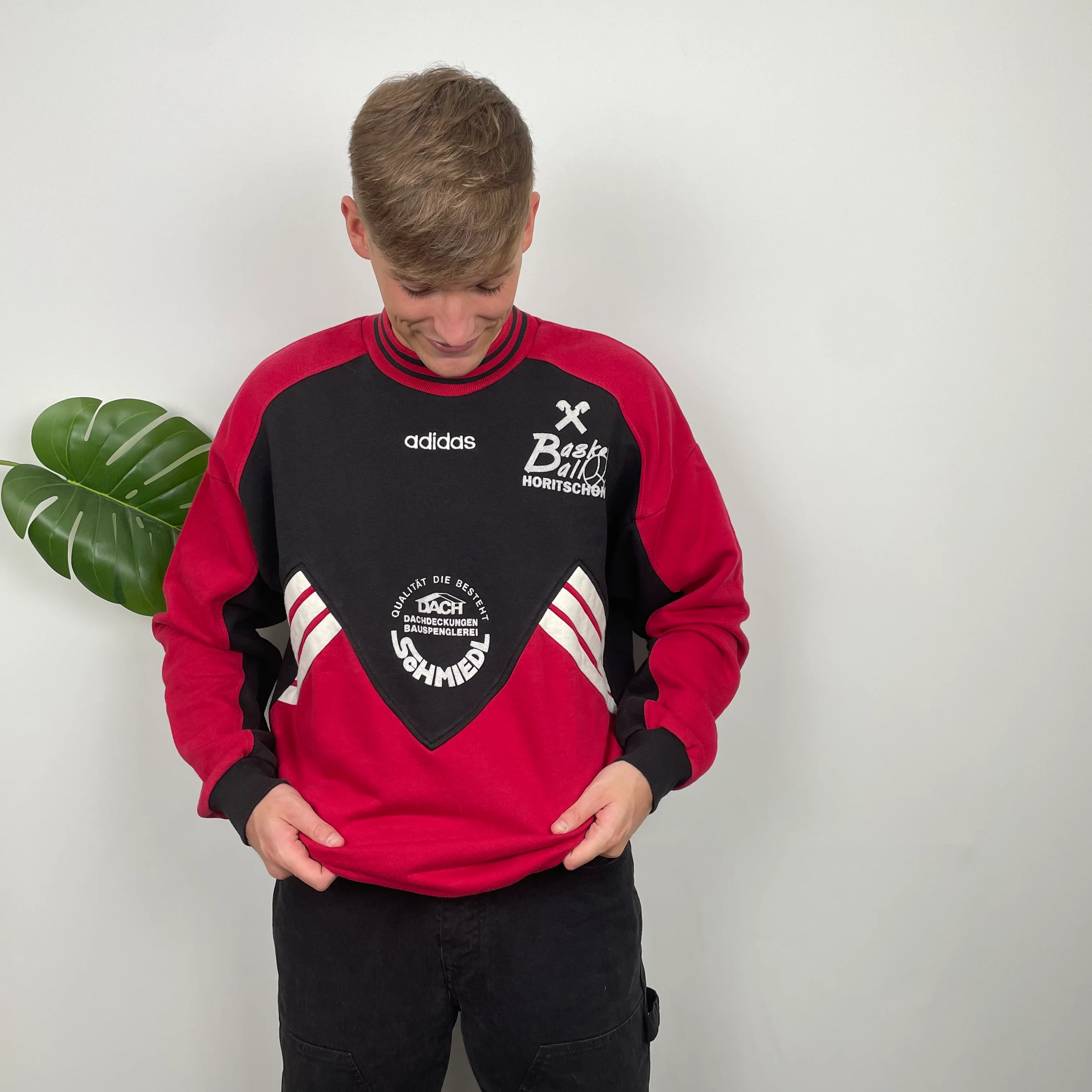 Adidas Red & Black Embroidered Spell Out Sweatshirt (L) - Image 2