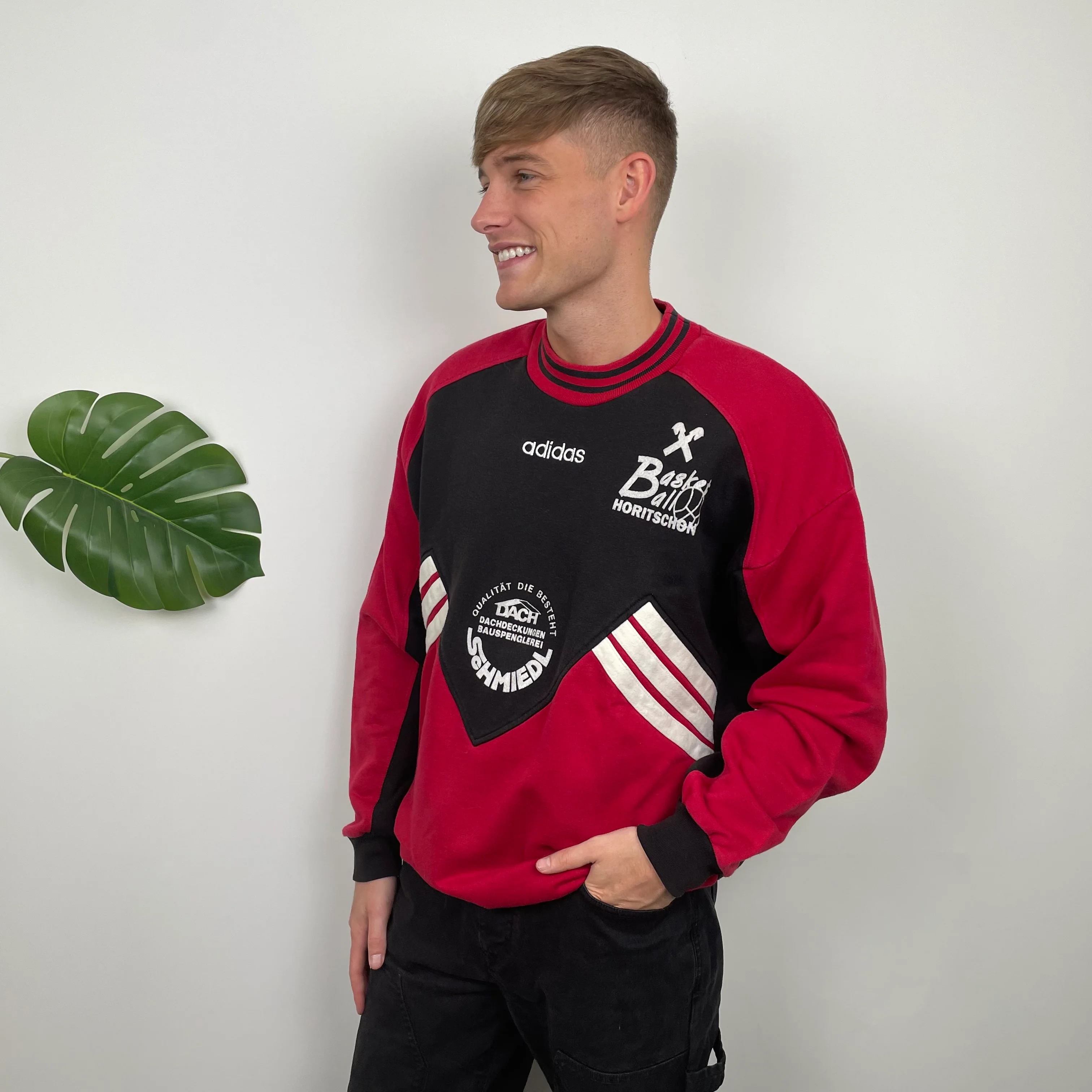 Adidas Red & Black Embroidered Spell Out Sweatshirt (L) - Image 4