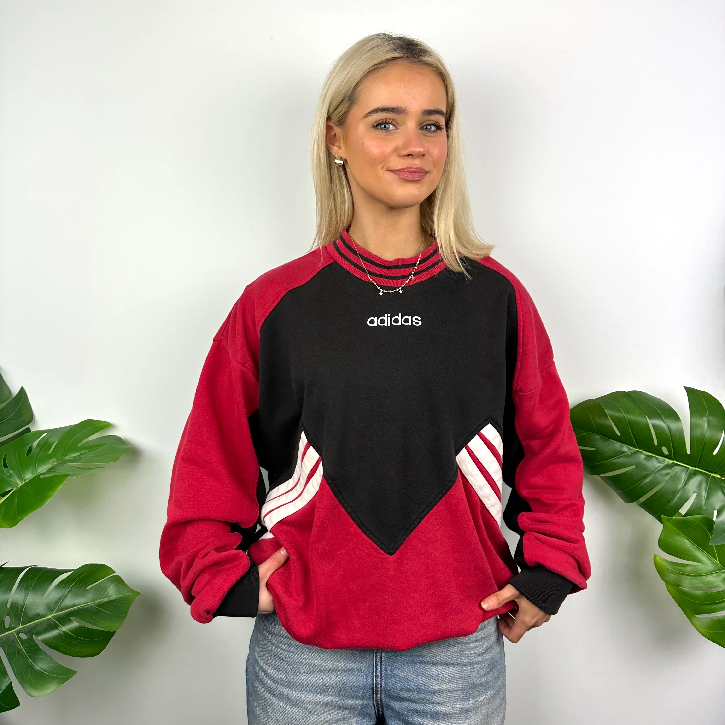 Adidas Red & Black Embroidered Spell Out Sweatshirt (L) - Image 6