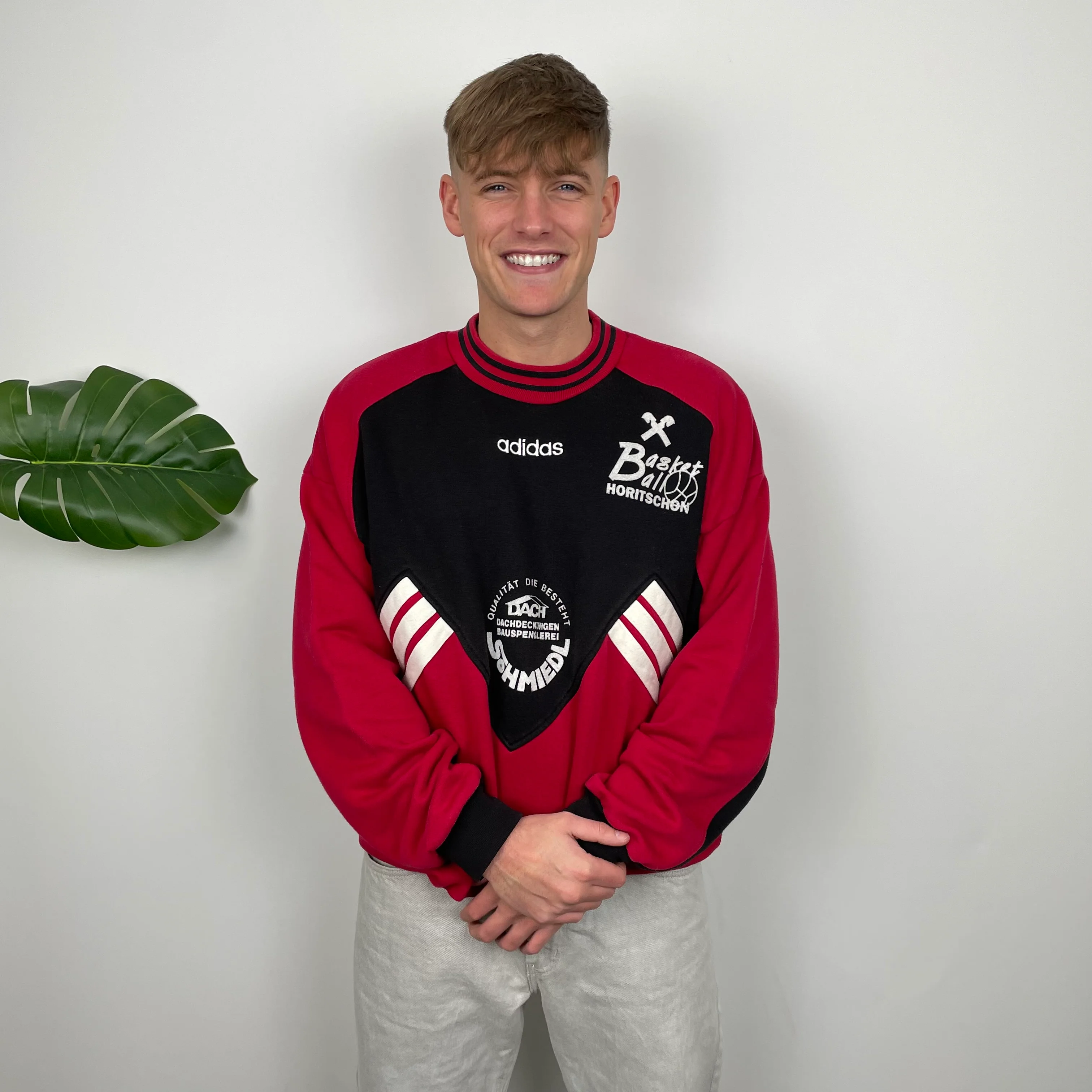 Adidas Red & Black Embroidered Spell Out Sweatshirt (L) - Image 2