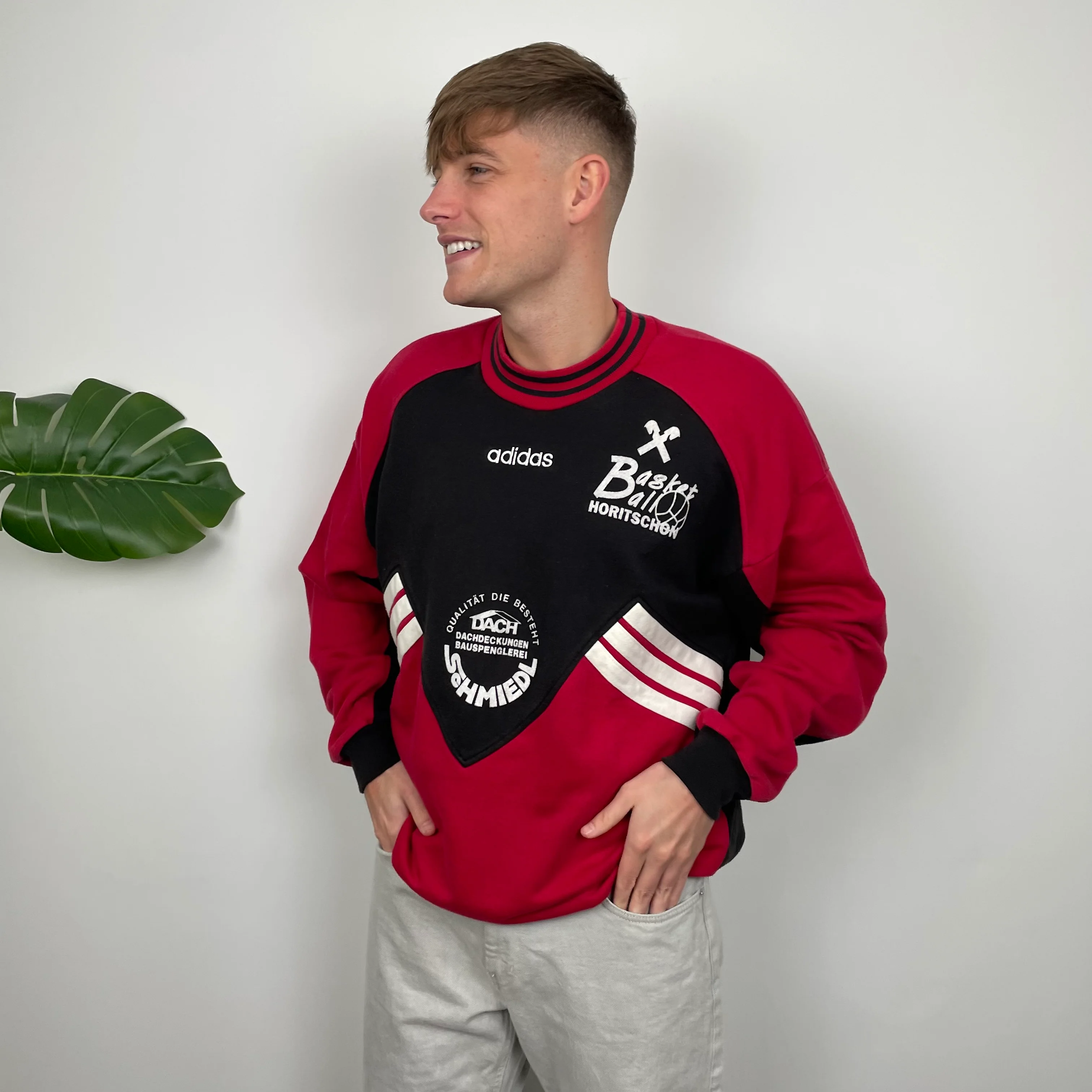 Adidas Red & Black Embroidered Spell Out Sweatshirt (L) - Image 5