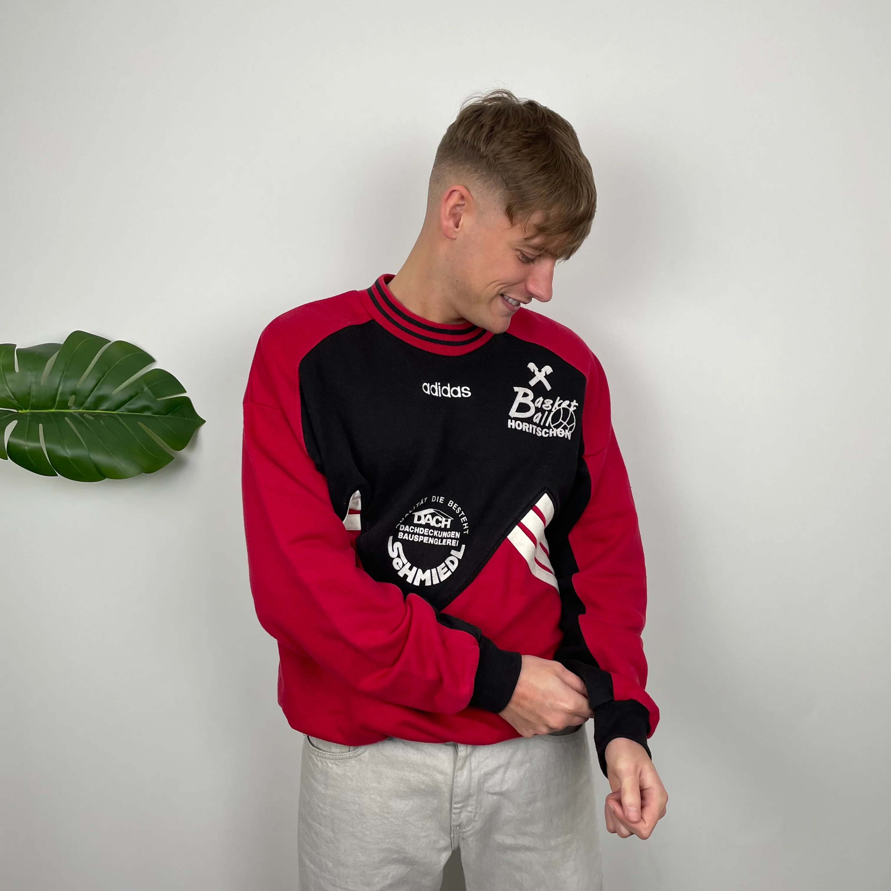 Adidas Red & Black Embroidered Spell Out Sweatshirt (L) - Image 6