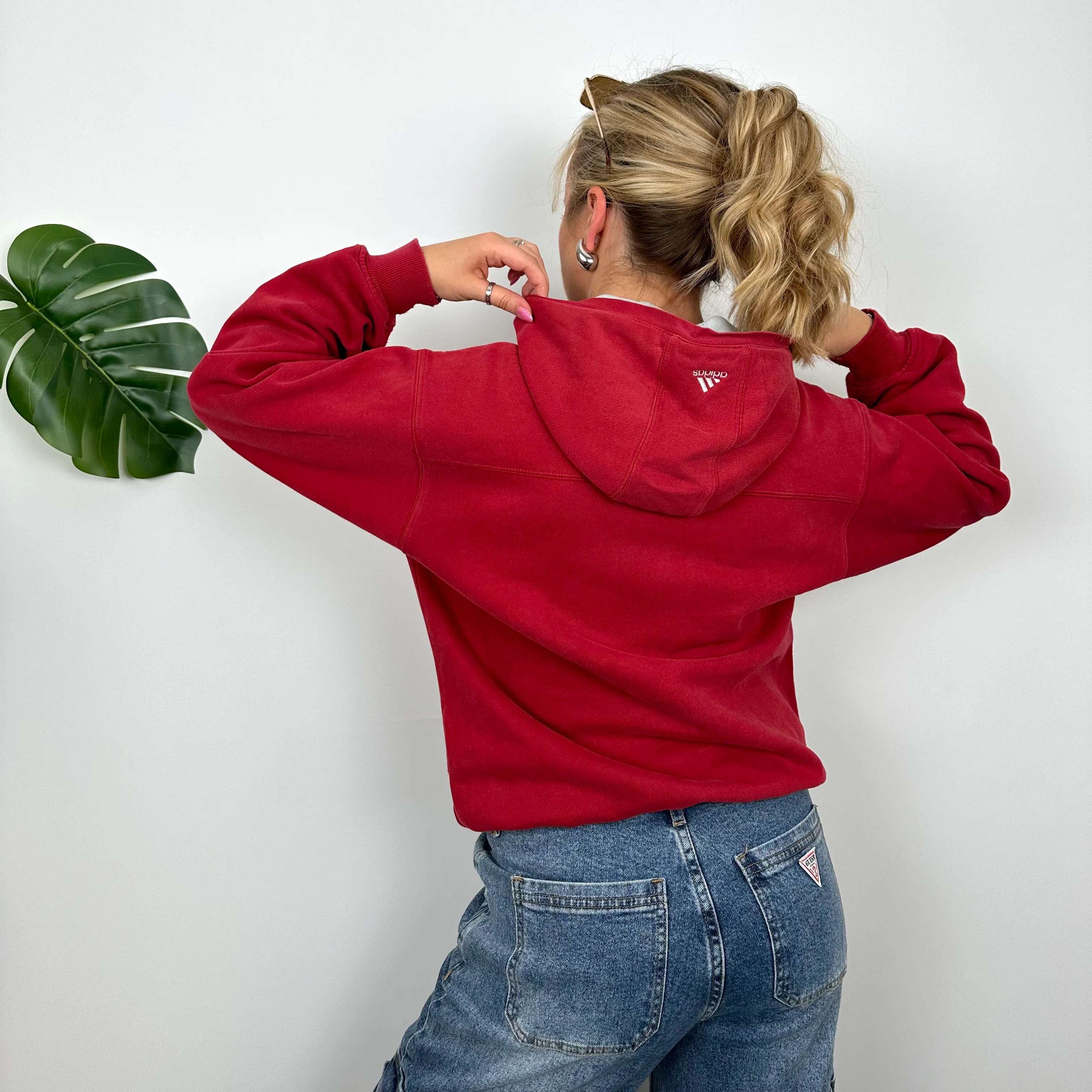 Adidas Red Embroidered Spell Out Hoodie (S) - Image 6