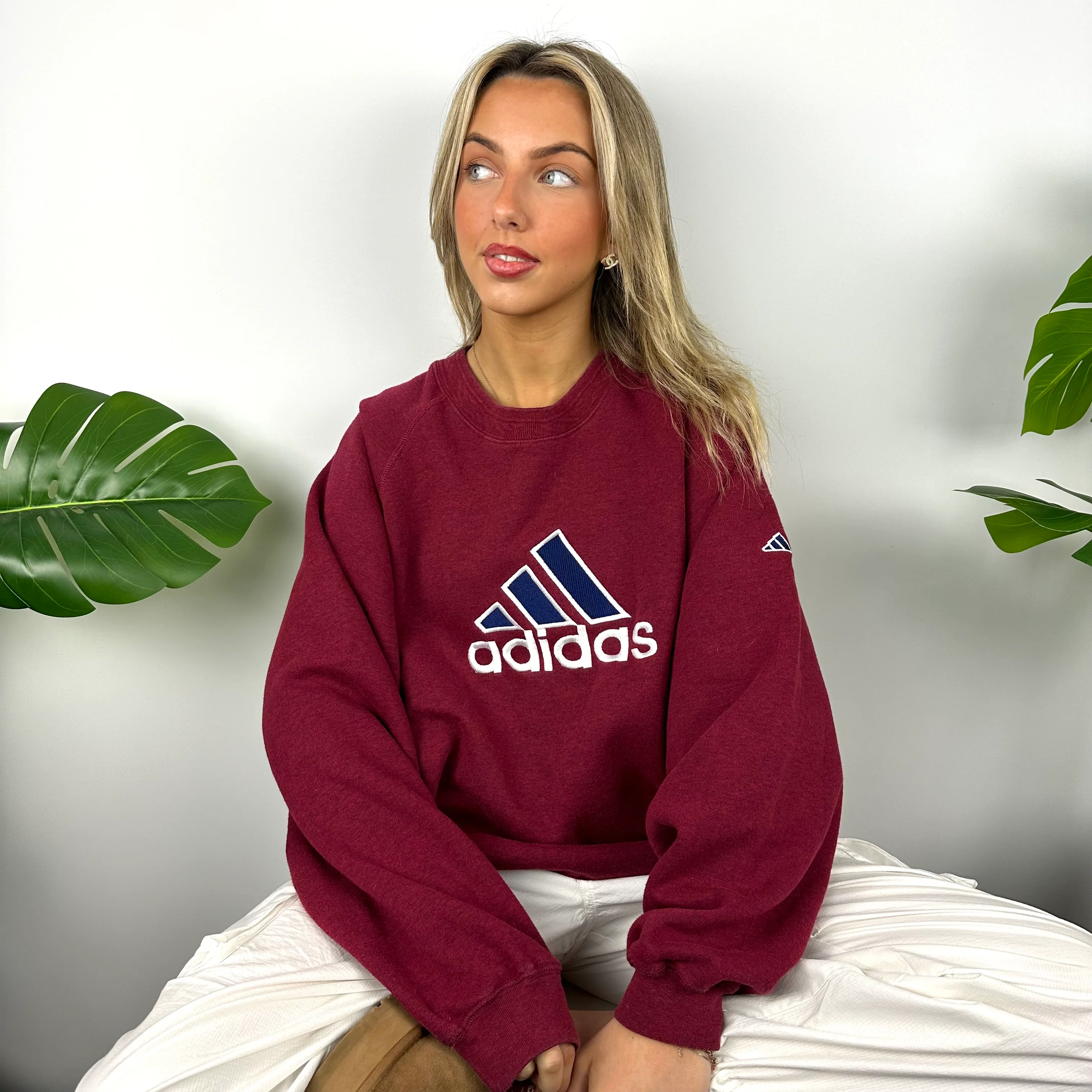 Adidas Maroon Embroidered Spell Out Sweatshirt (L) - Image 4