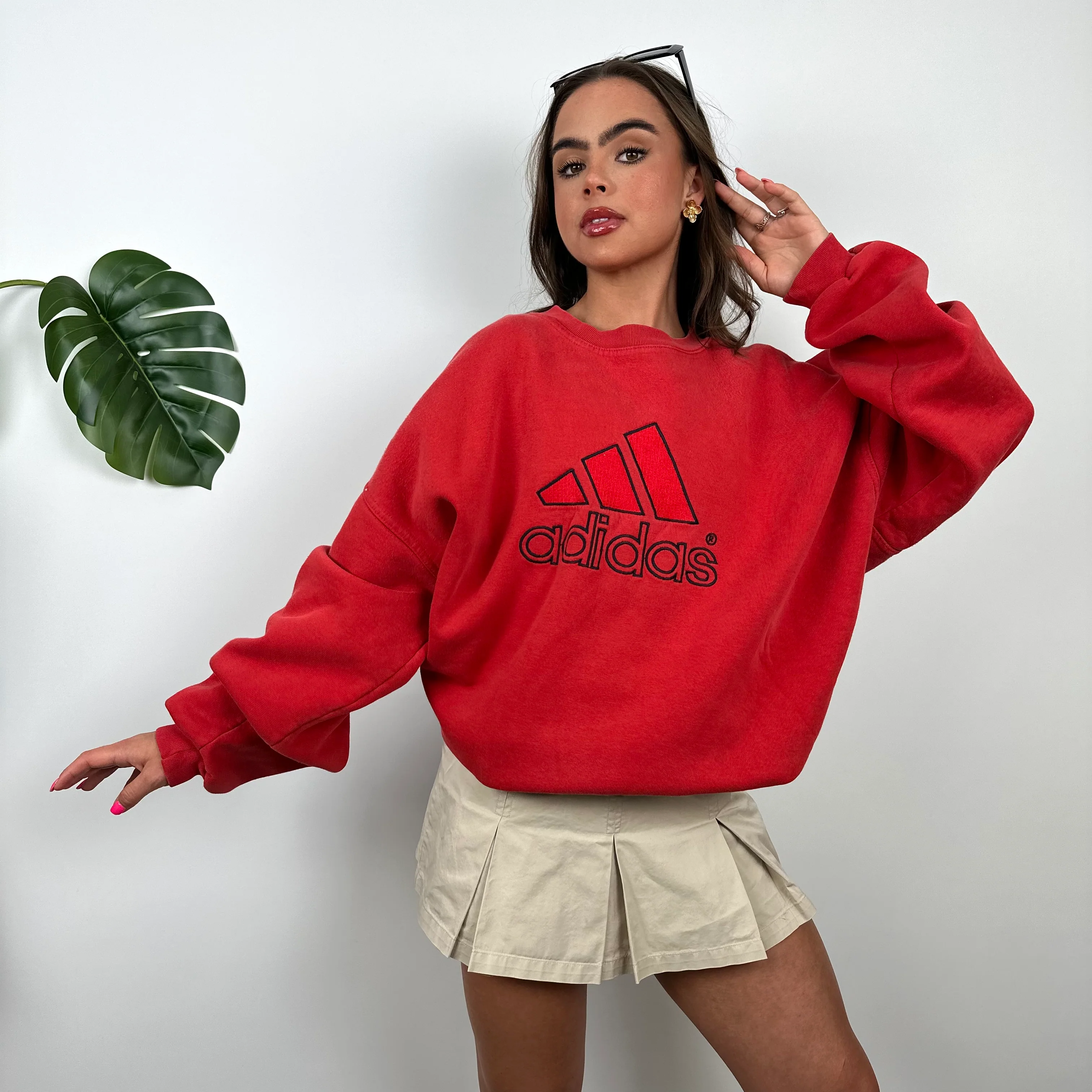 Adidas Red Embroidered Spell Out Sweatshirt (XL) - Image 3