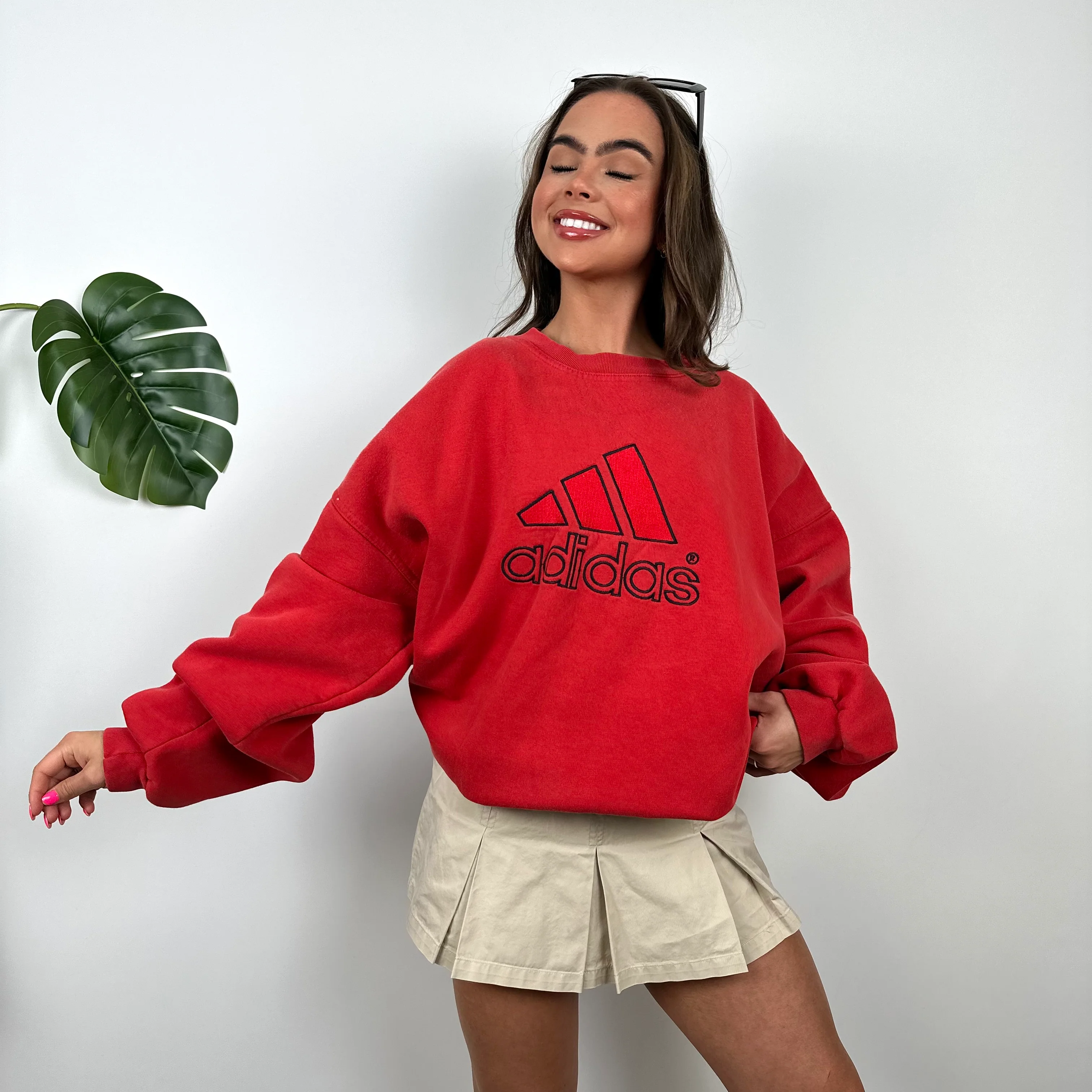 Adidas Red Embroidered Spell Out Sweatshirt (XL) - Image 5