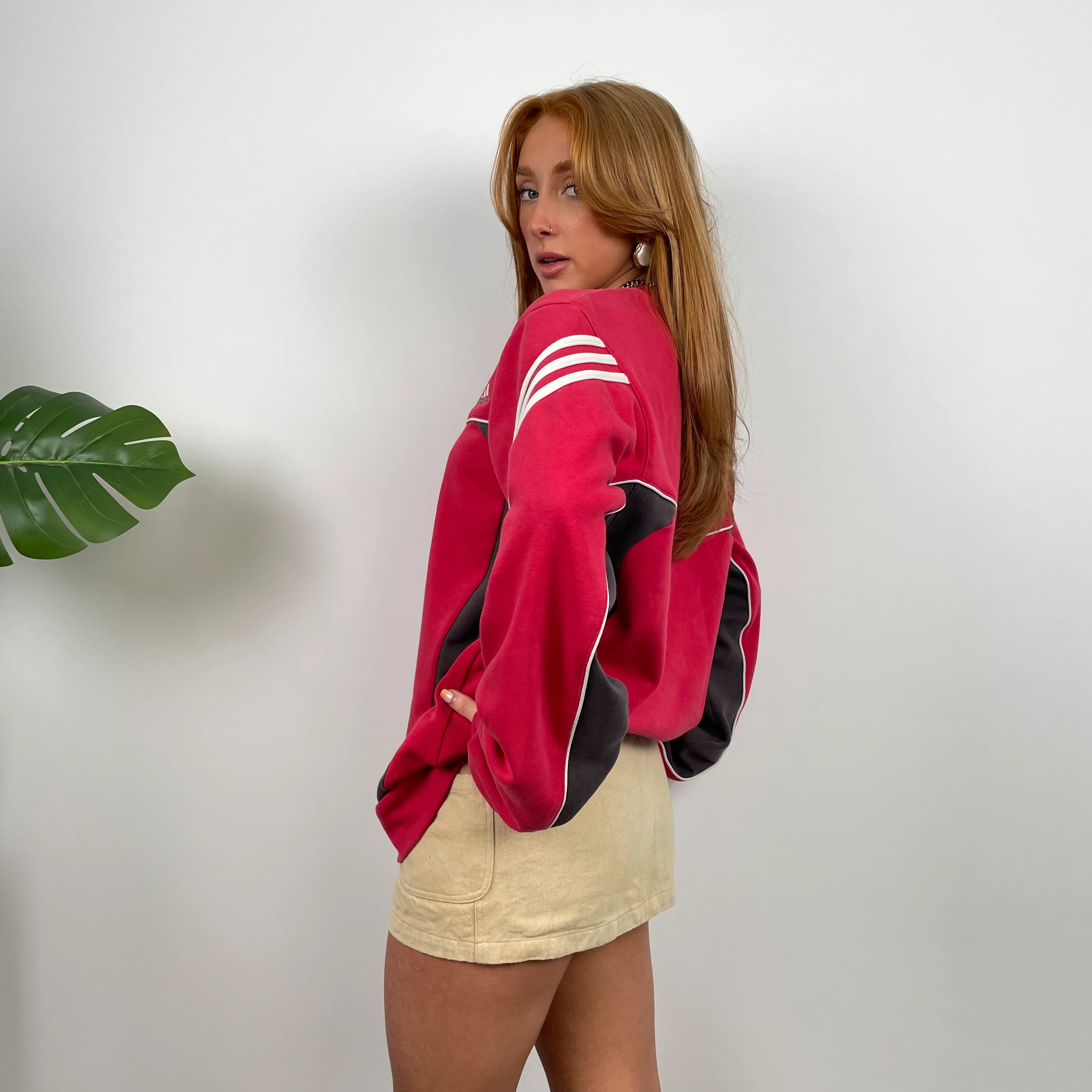 Adidas Red Embroidered Spell Out Sweatshirt (M) - Image 5