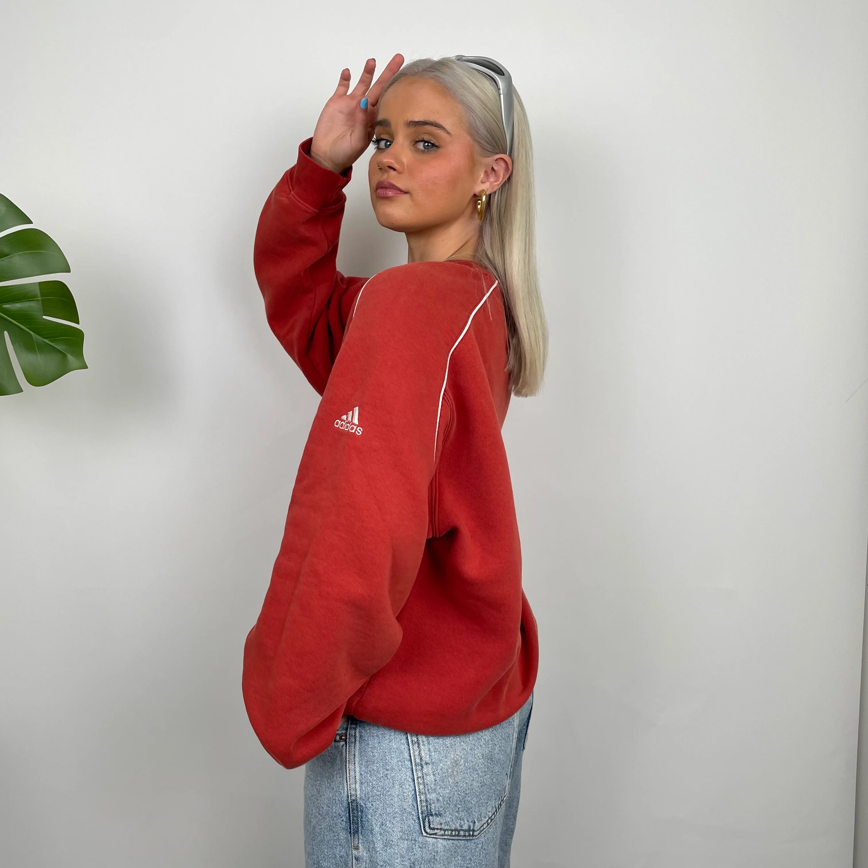Adidas Red Embroidered Spell Out Sweatshirt (L) - Image 4