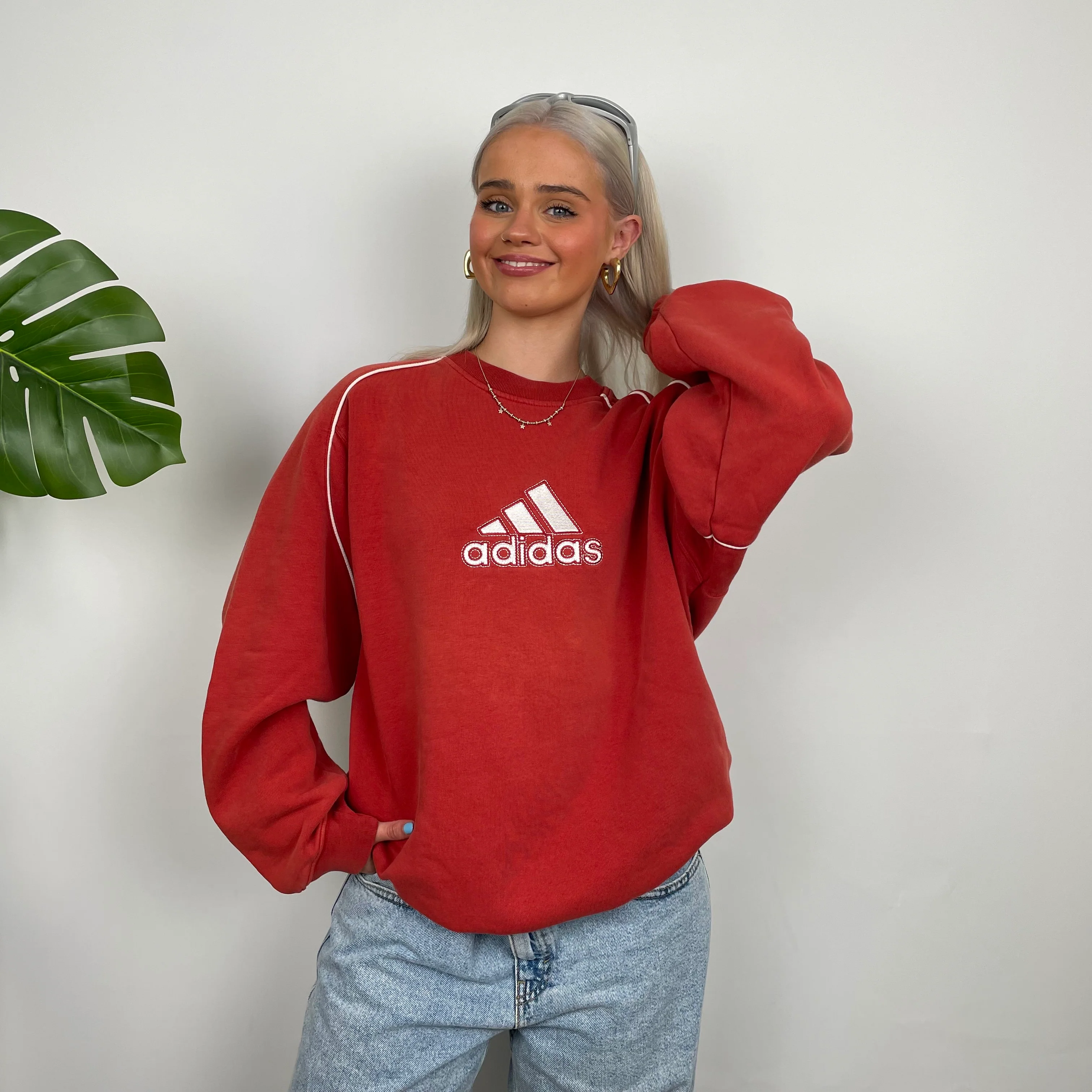 Adidas Red Embroidered Spell Out Sweatshirt (L) - Image 5