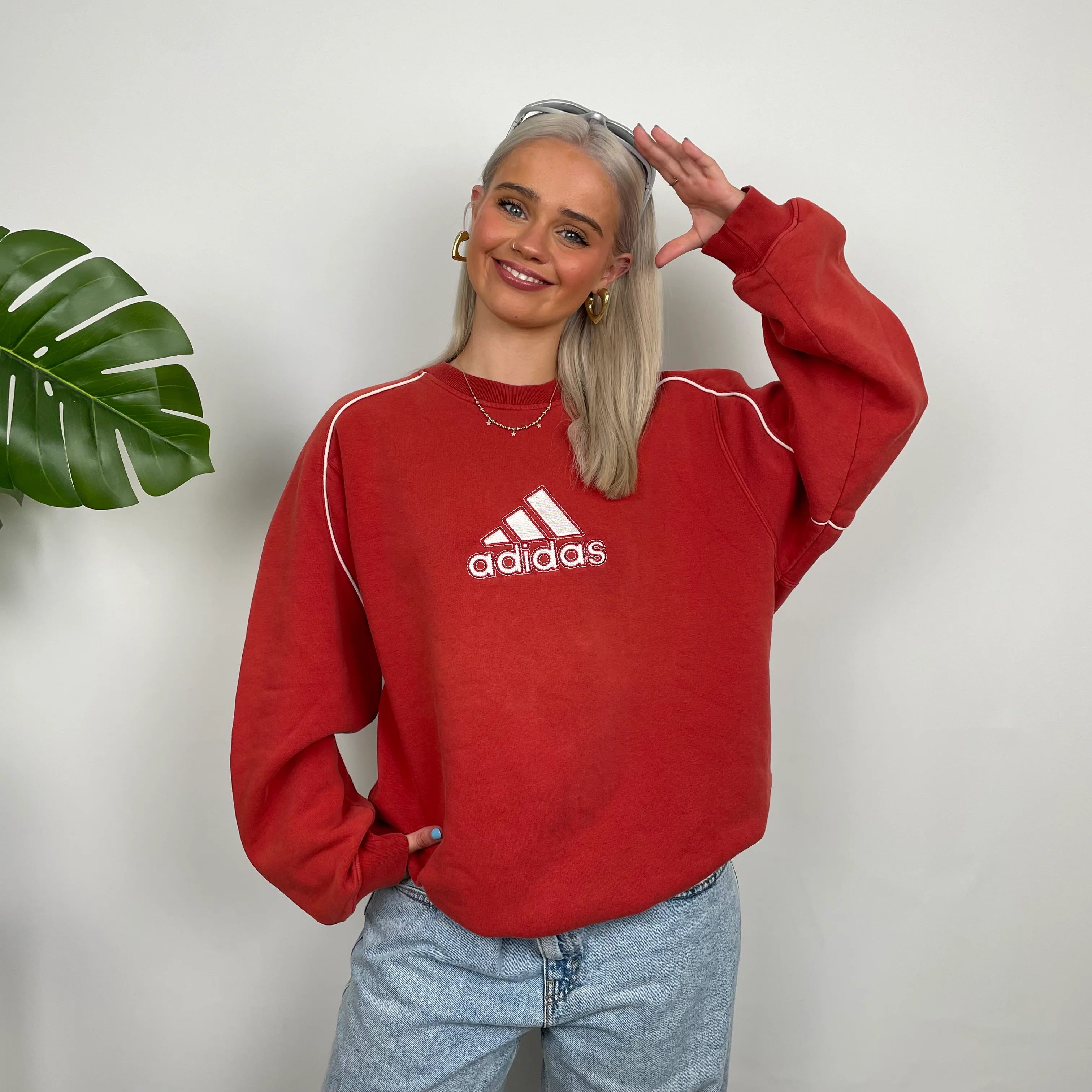 Adidas Red Embroidered Spell Out Sweatshirt (L) - Image 7
