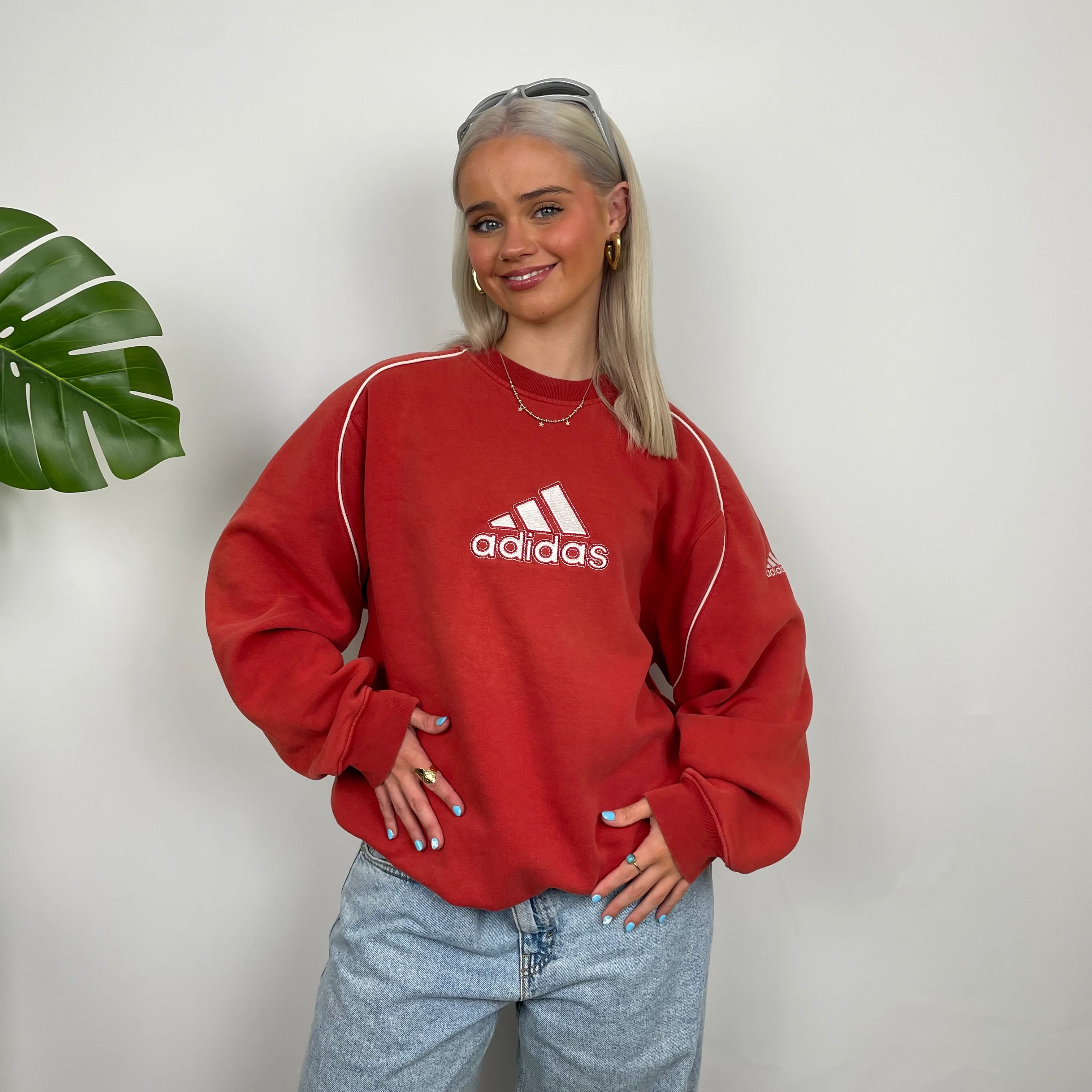 Adidas Red Embroidered Spell Out Sweatshirt (L) - Image 8