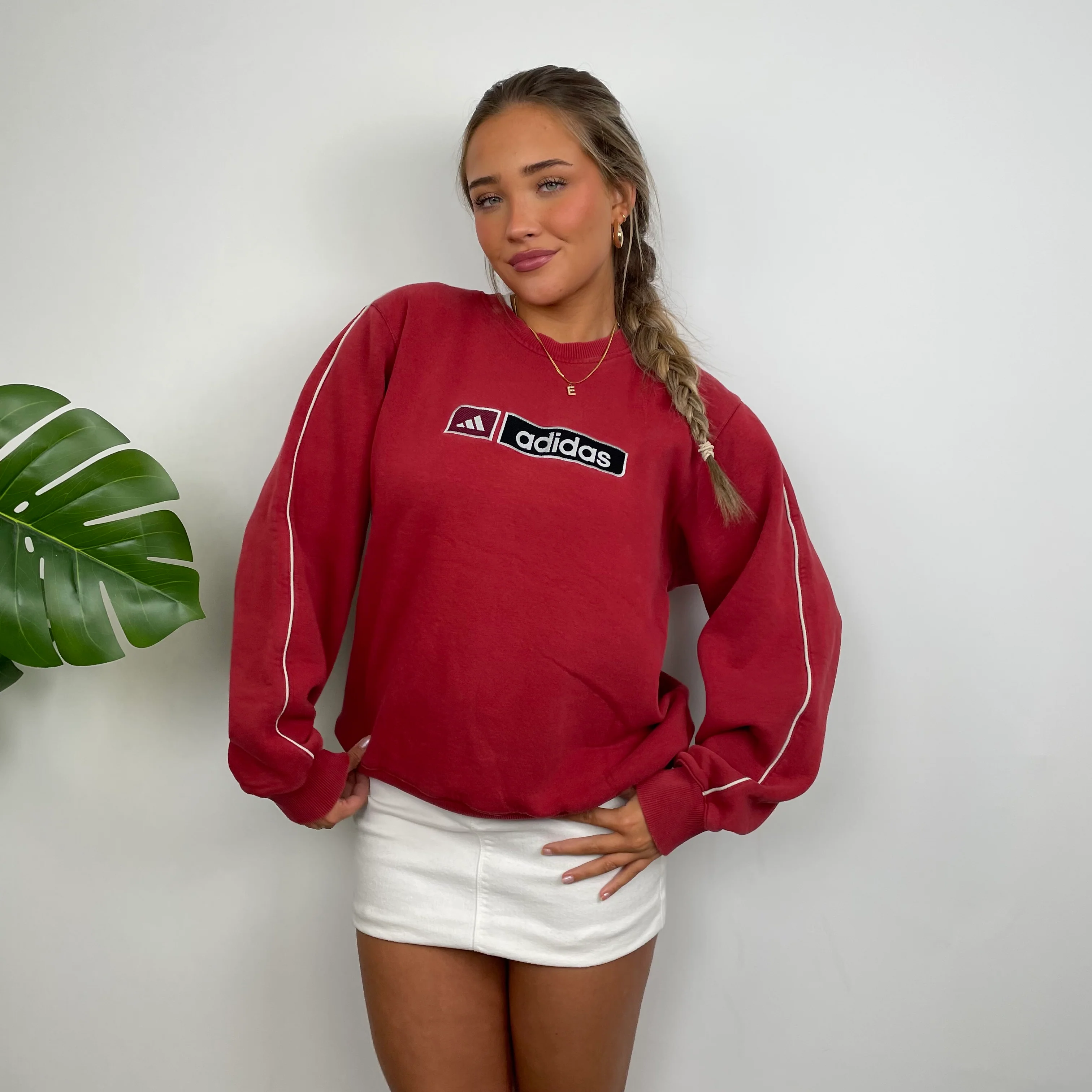 Adidas Red Embroidered Spell Out Sweatshirt (M) - Image 7