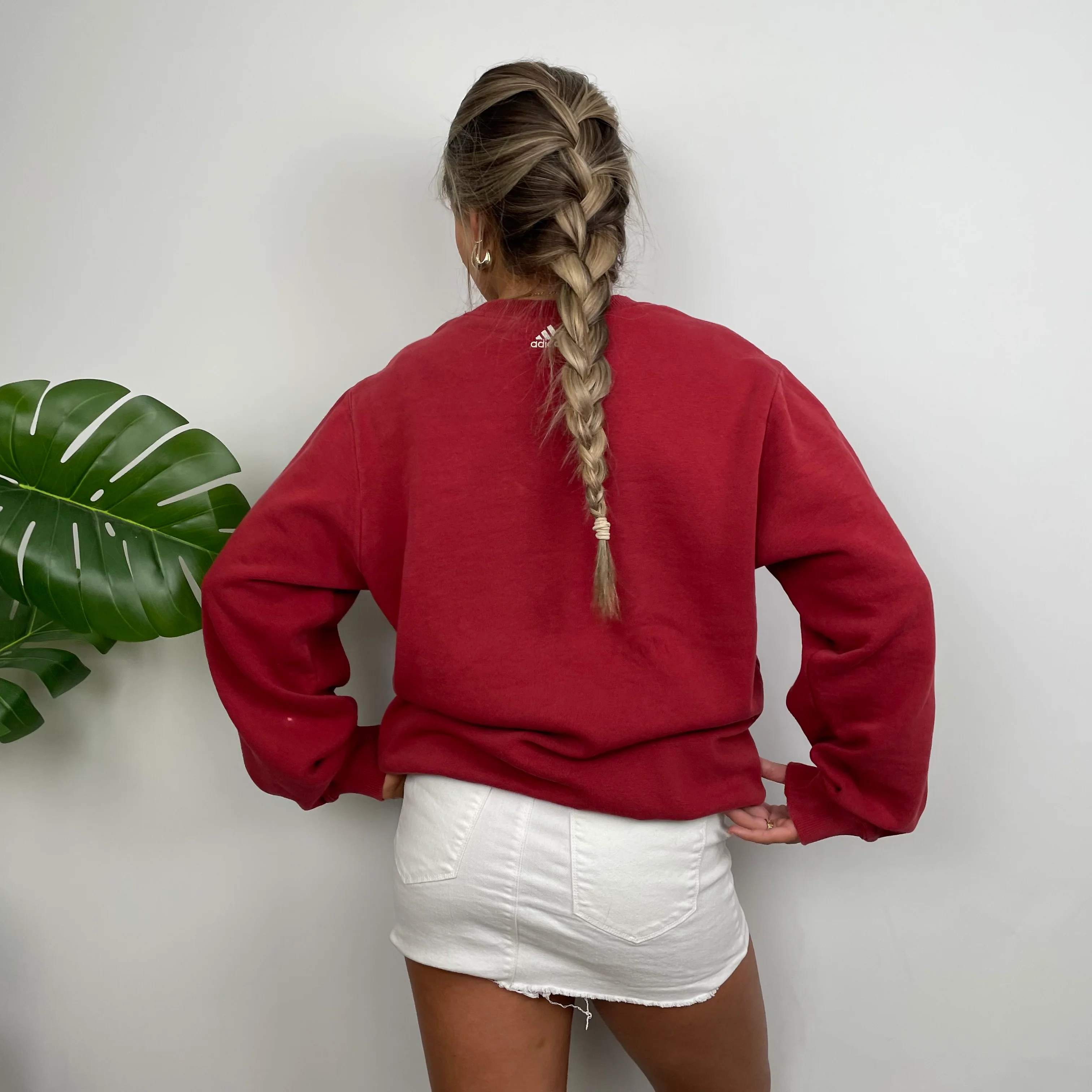 Adidas Red Embroidered Spell Out Sweatshirt (M) - Image 9