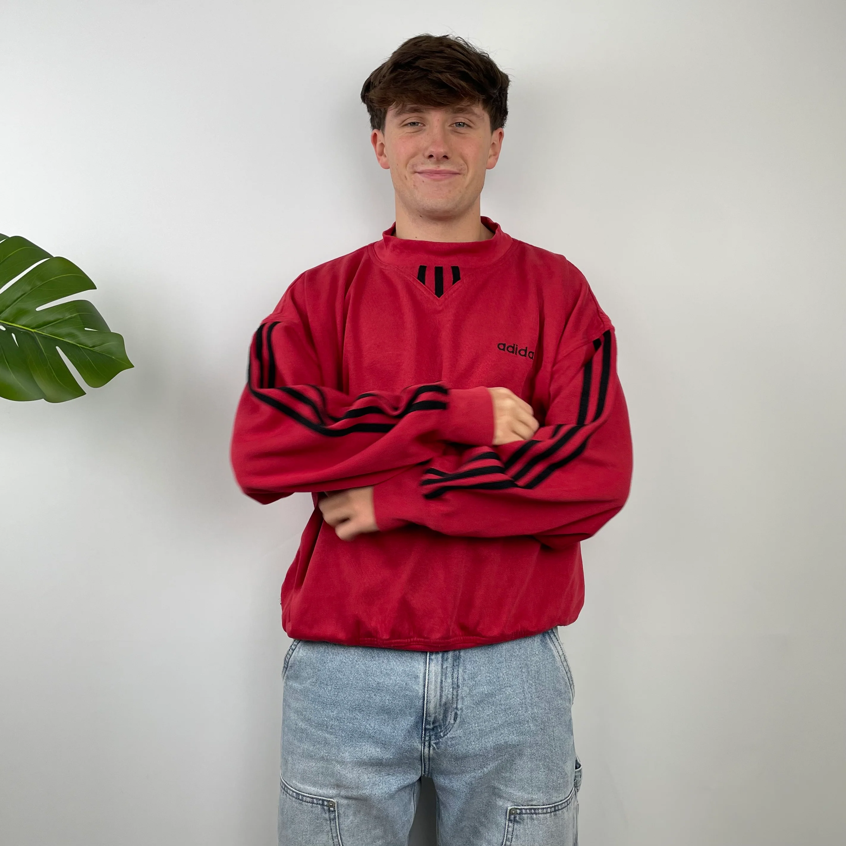 Adidas Red Embroidered Spell Out Sweatshirt (M)