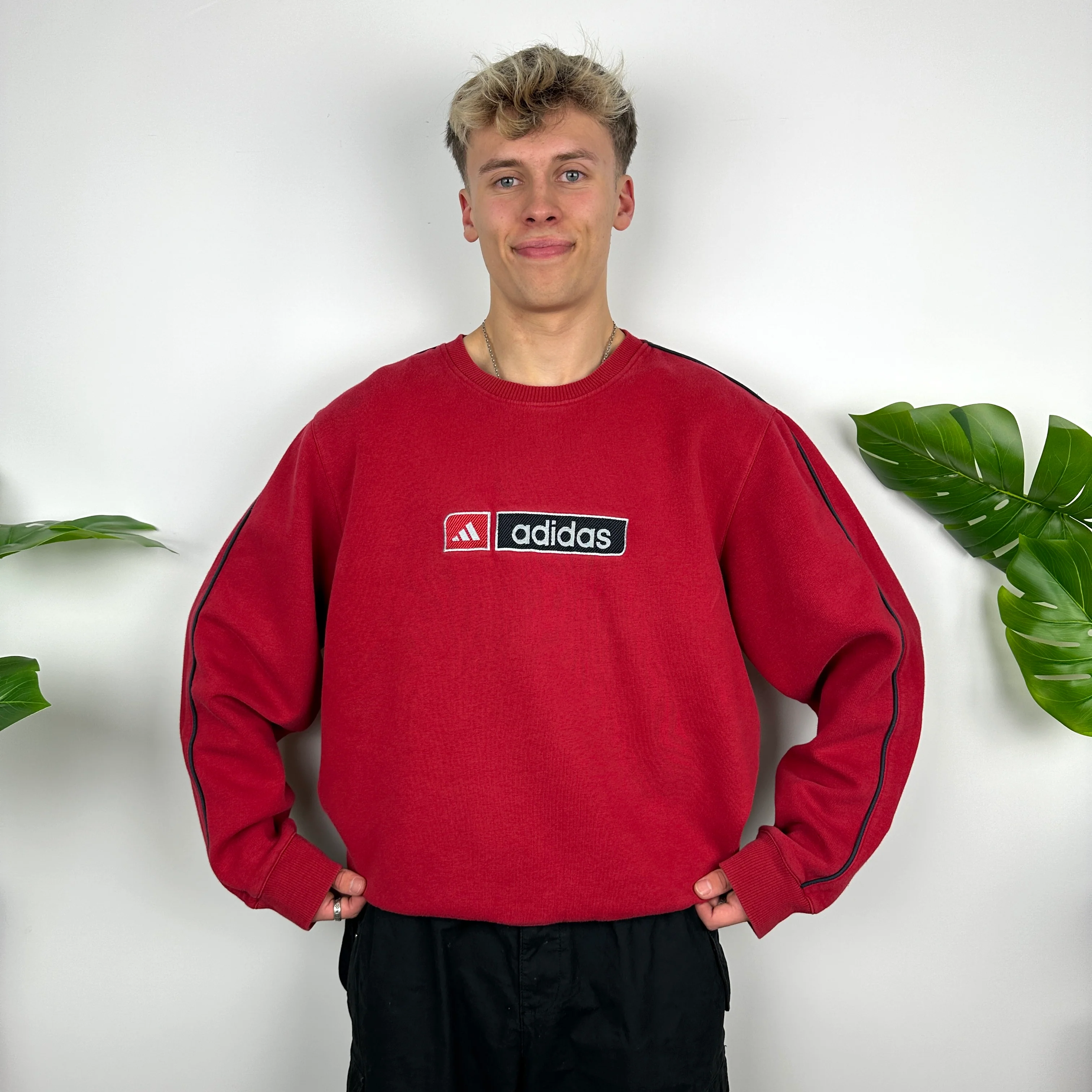 Adidas Red Embroidered Spell Out Sweatshirt (L) - Image 2