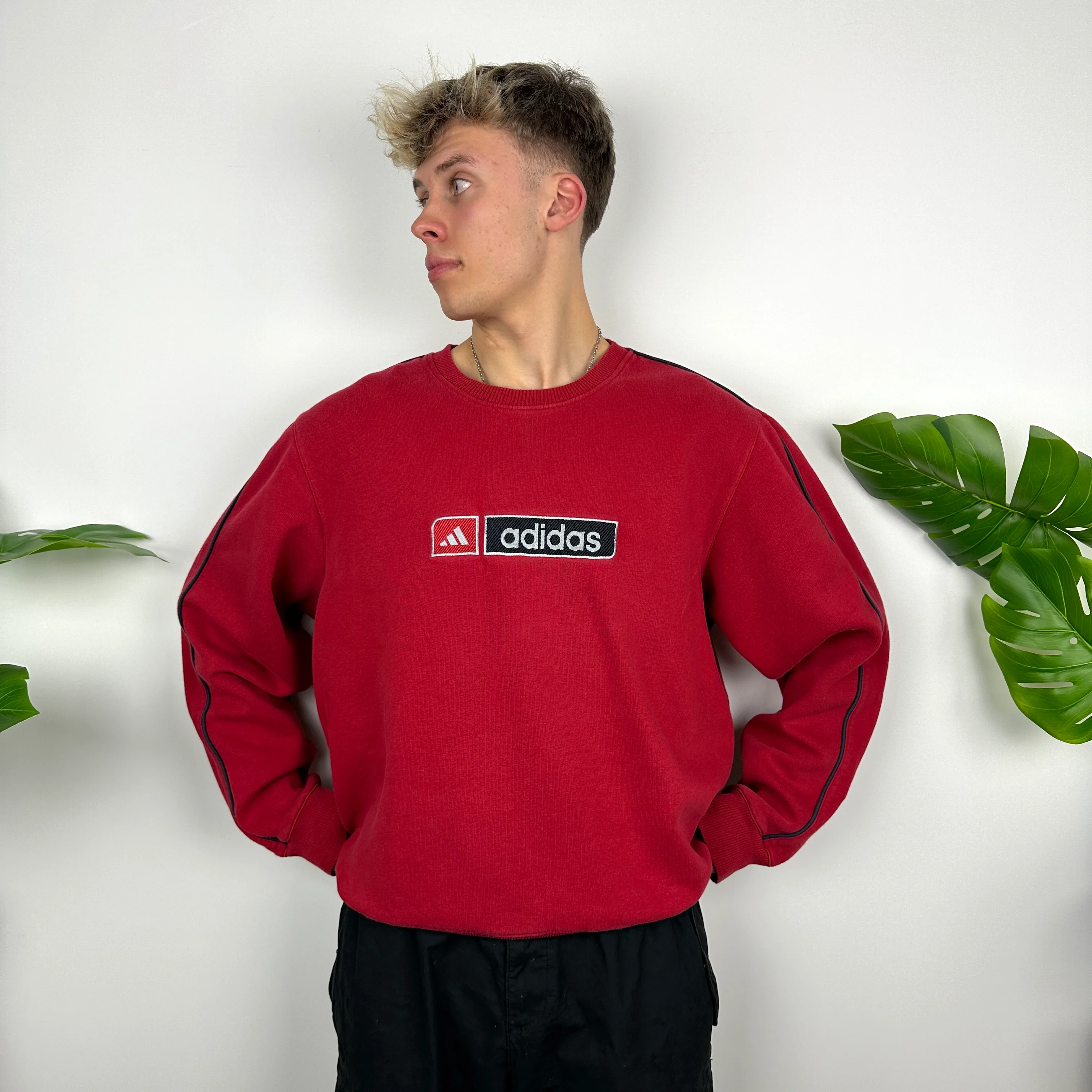 Adidas Red Embroidered Spell Out Sweatshirt (L) - Image 3