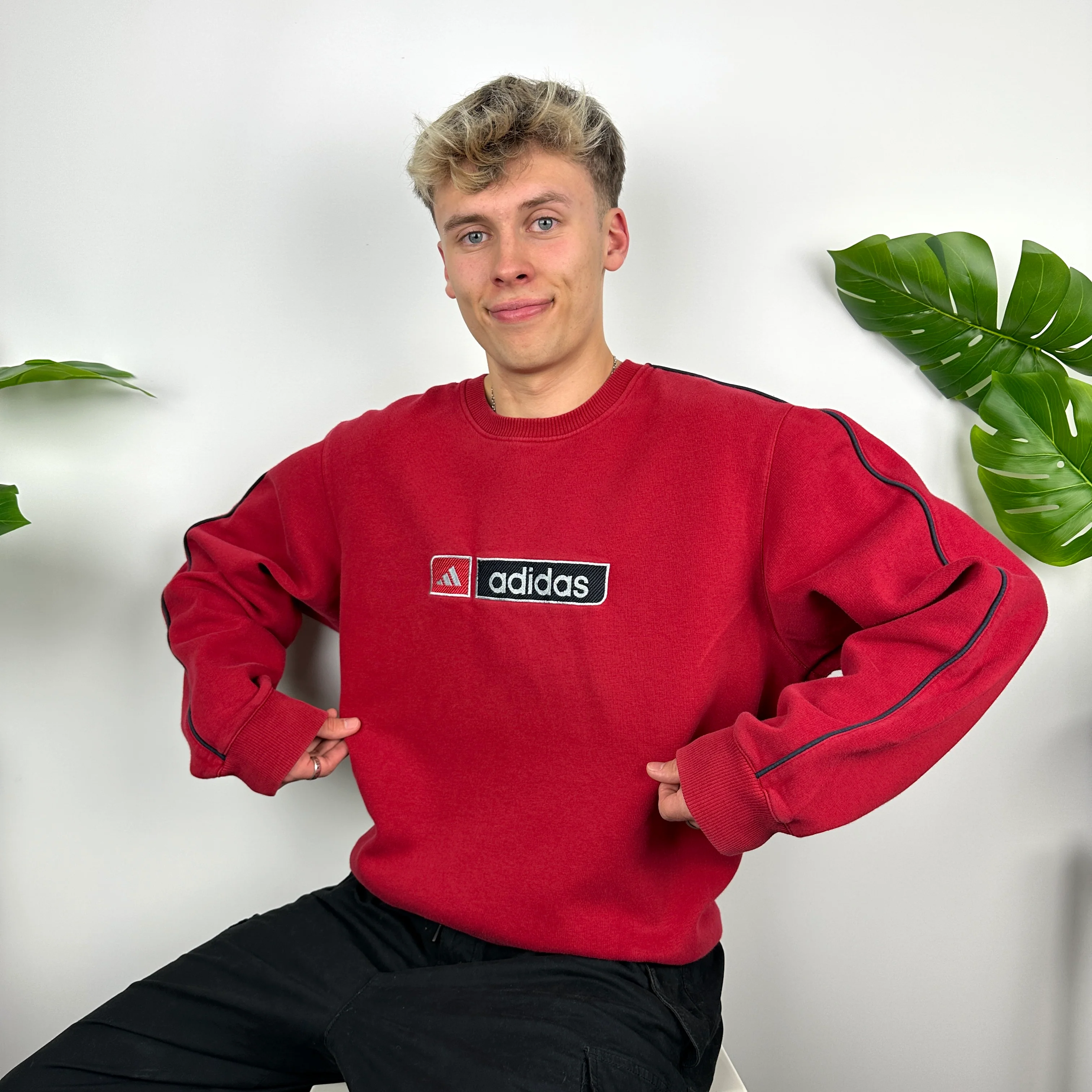 Adidas Red Embroidered Spell Out Sweatshirt (L) - Image 4