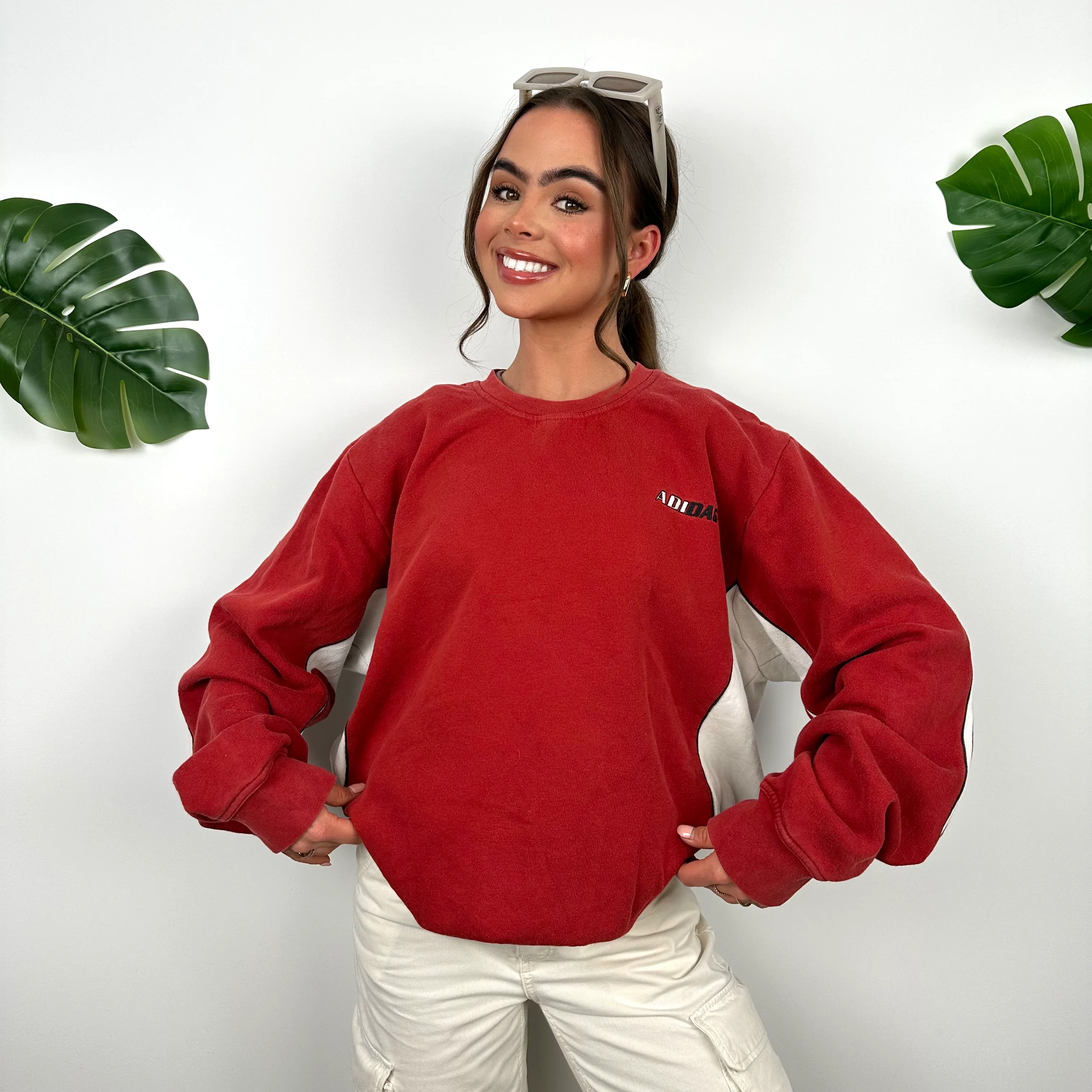 Adidas Red Embroidered Spell Out Sweatshirt (L) - Image 4