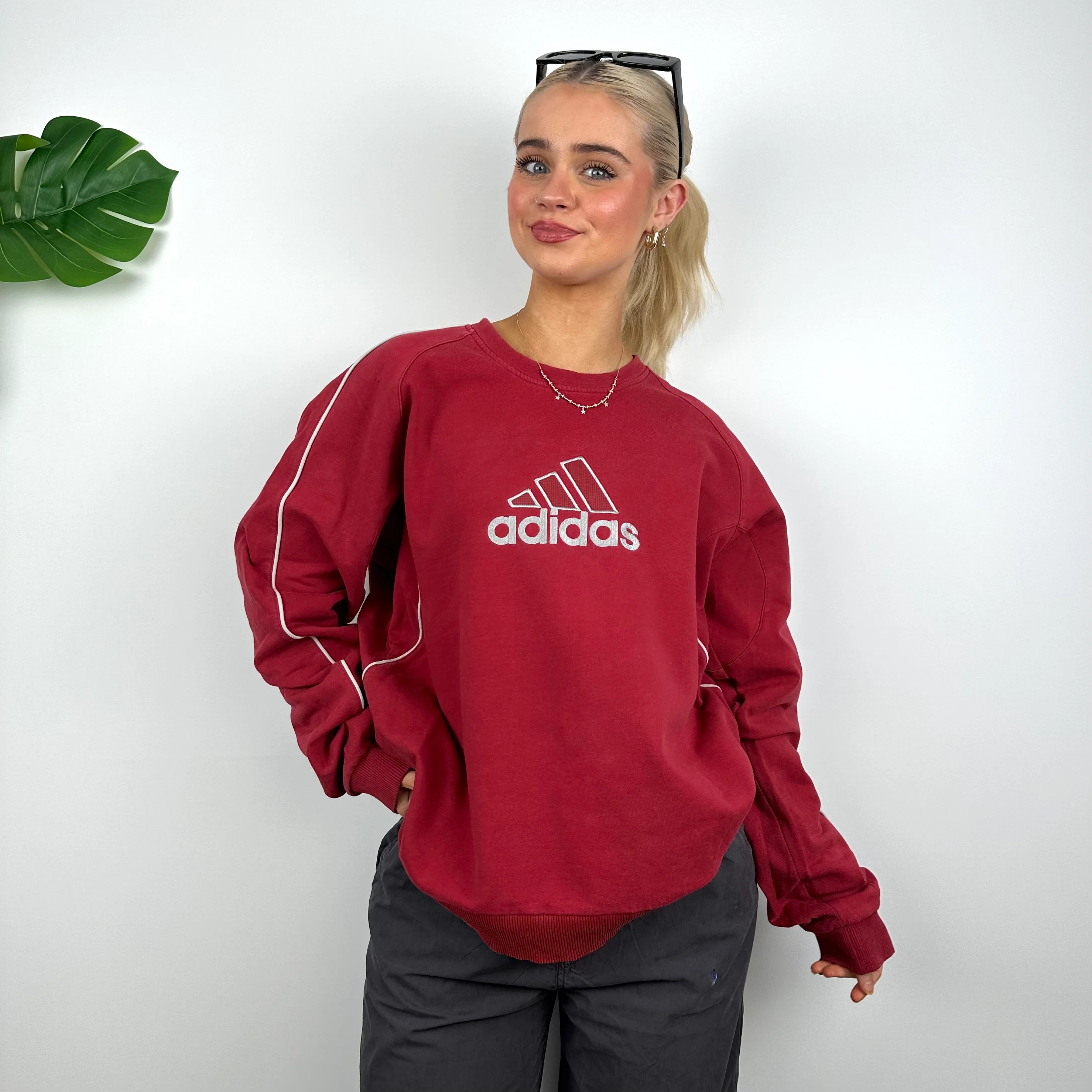 Adidas Red Embroidered Spell Out Sweatshirt (M) - Image 2