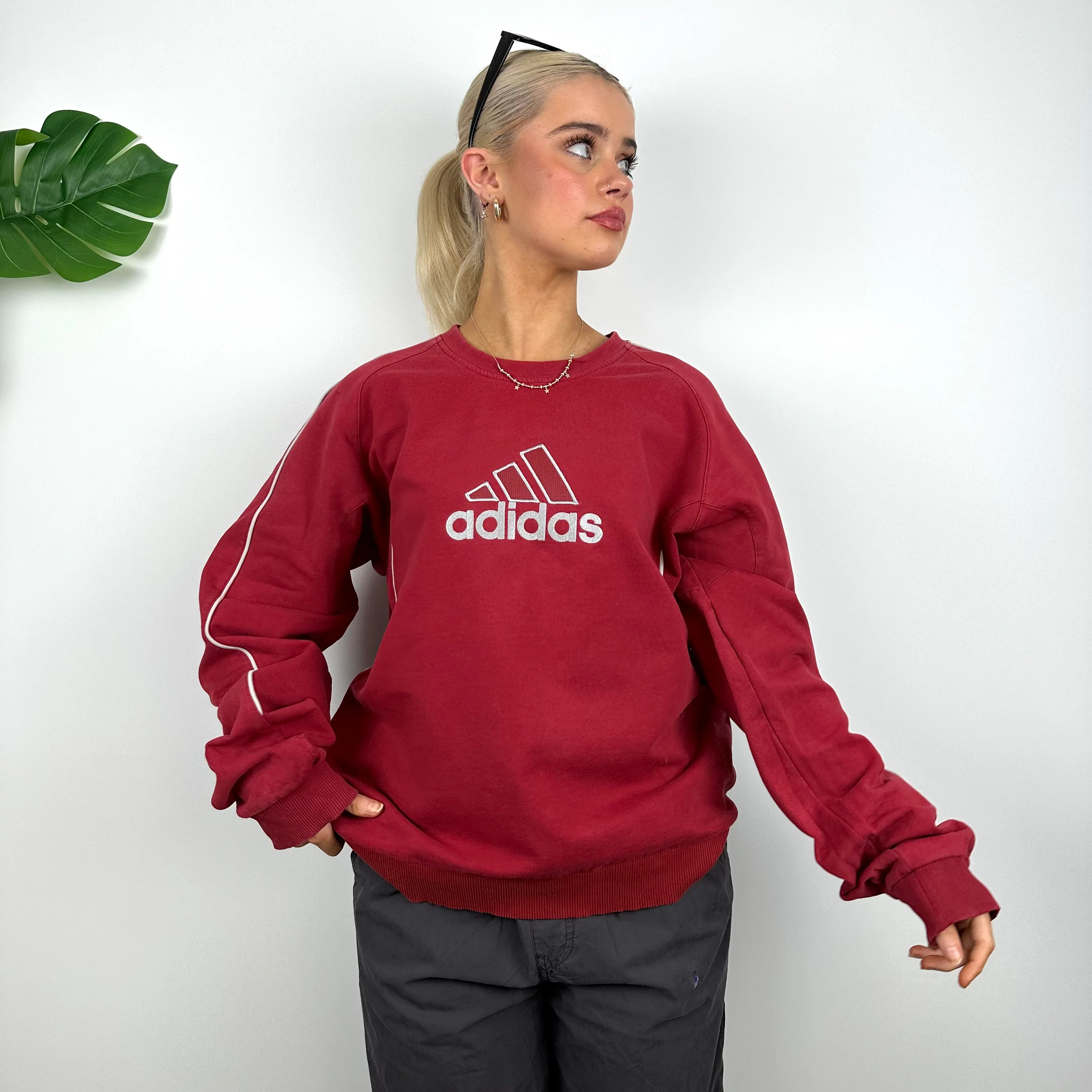 Adidas Red Embroidered Spell Out Sweatshirt (M) - Image 3