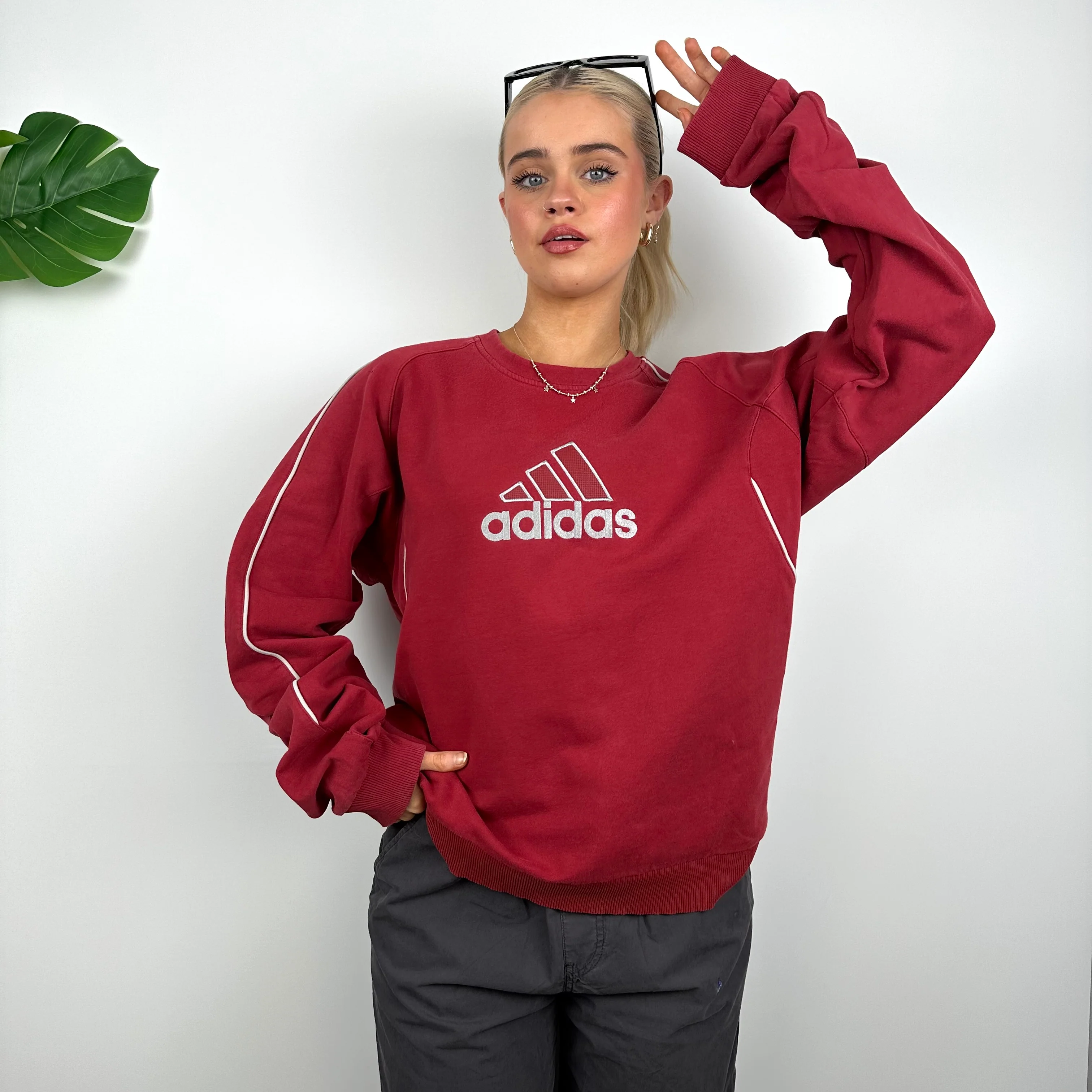 Adidas Red Embroidered Spell Out Sweatshirt (M) - Image 4