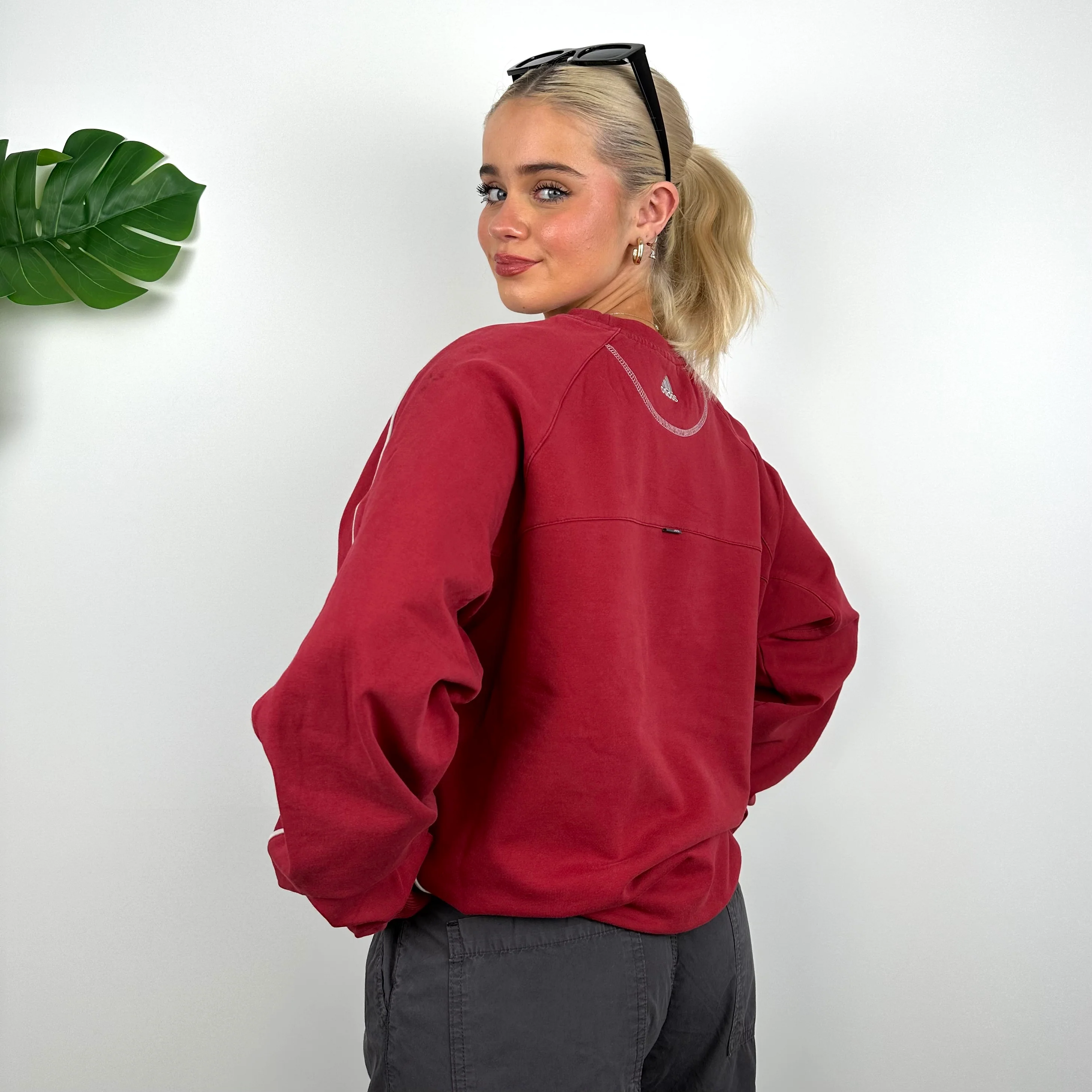 Adidas Red Embroidered Spell Out Sweatshirt (M) - Image 5