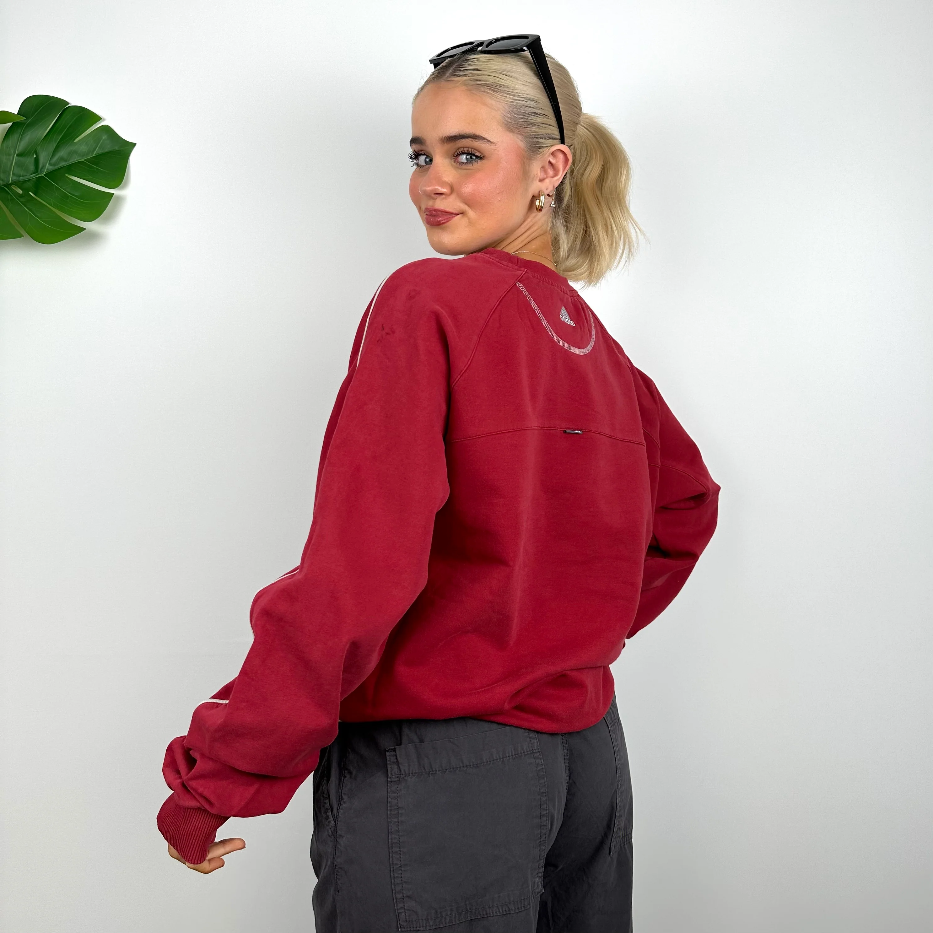 Adidas Red Embroidered Spell Out Sweatshirt (M) - Image 7