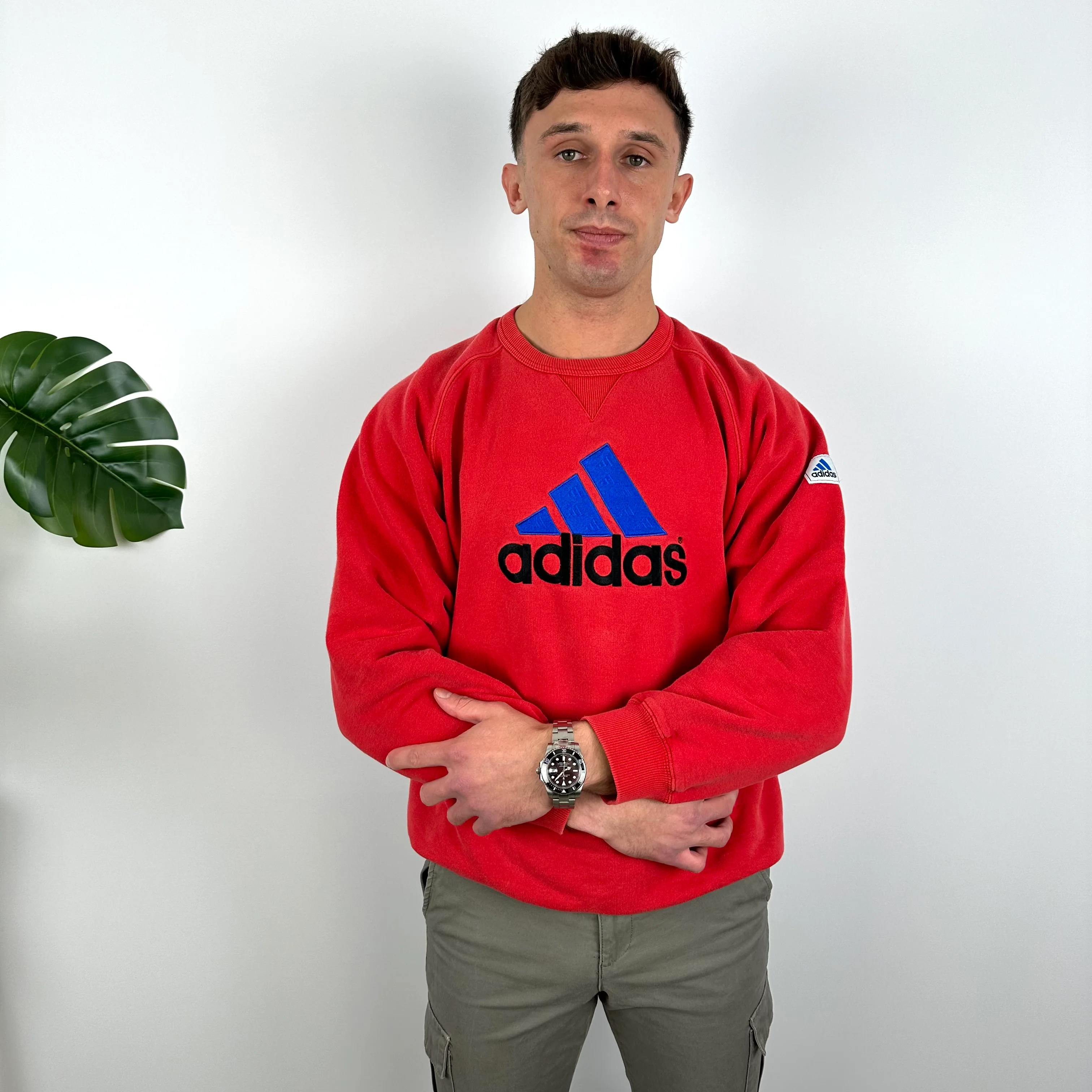 Adidas Red Embroidered Spell Out Sweatshirt (L) - Image 4