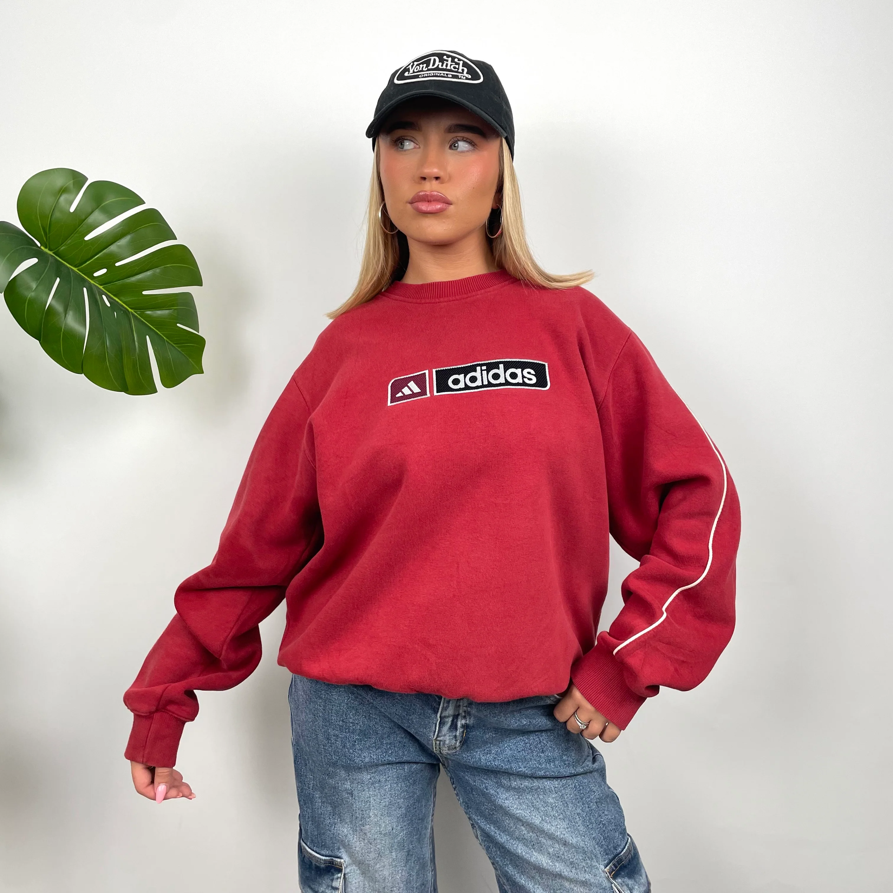 Adidas Red Embroidered Spell Out Sweatshirt (M) - Image 2