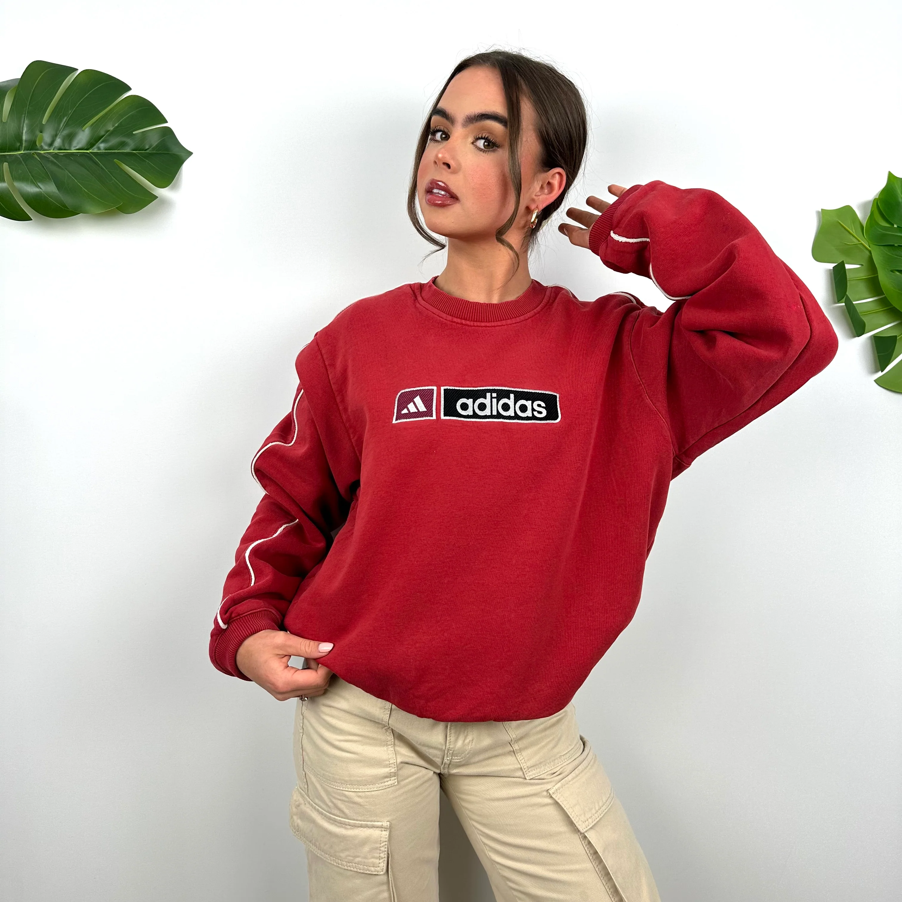 Adidas Red Embroidered Spell Out Sweatshirt (M) - Image 2
