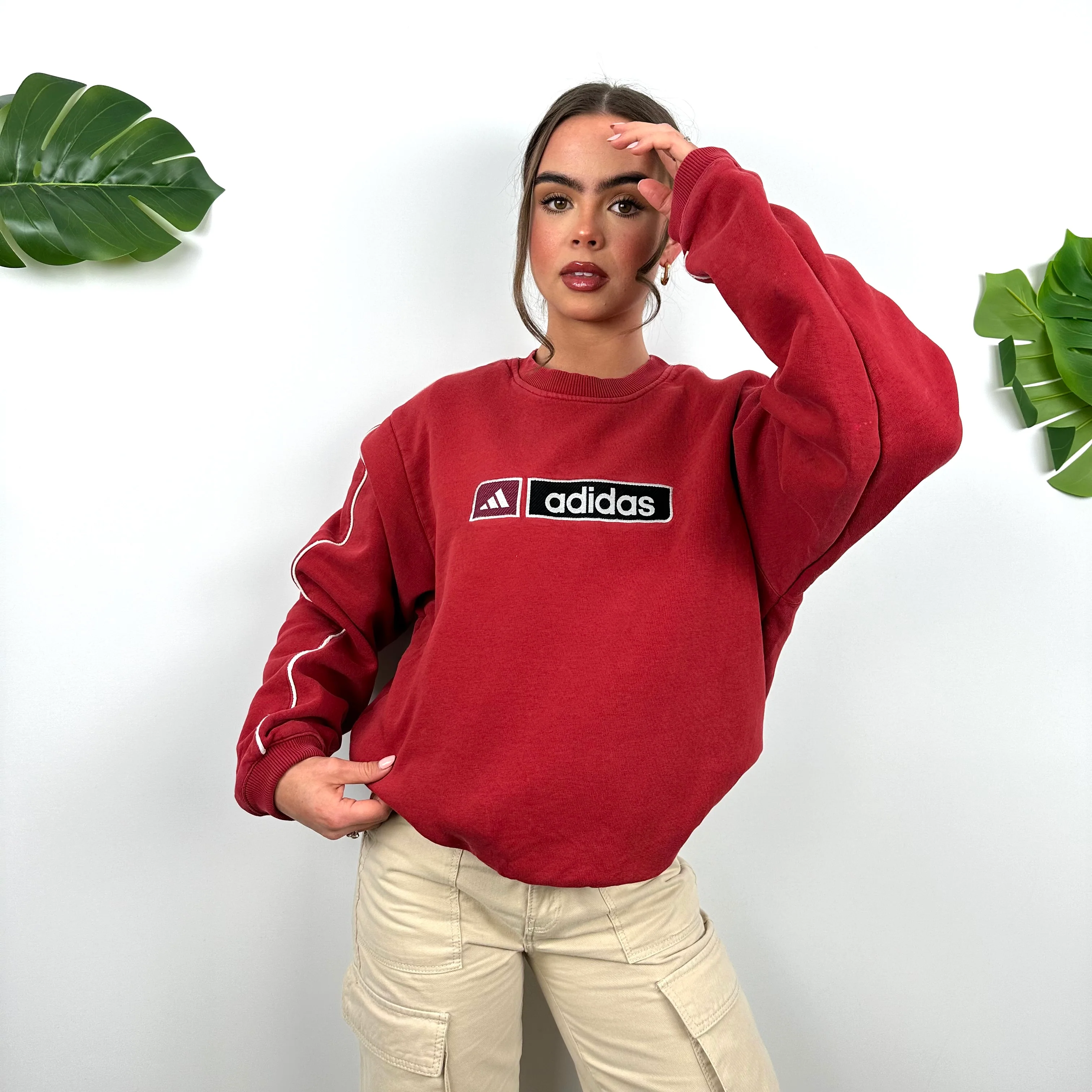 Adidas Red Embroidered Spell Out Sweatshirt (M) - Image 3