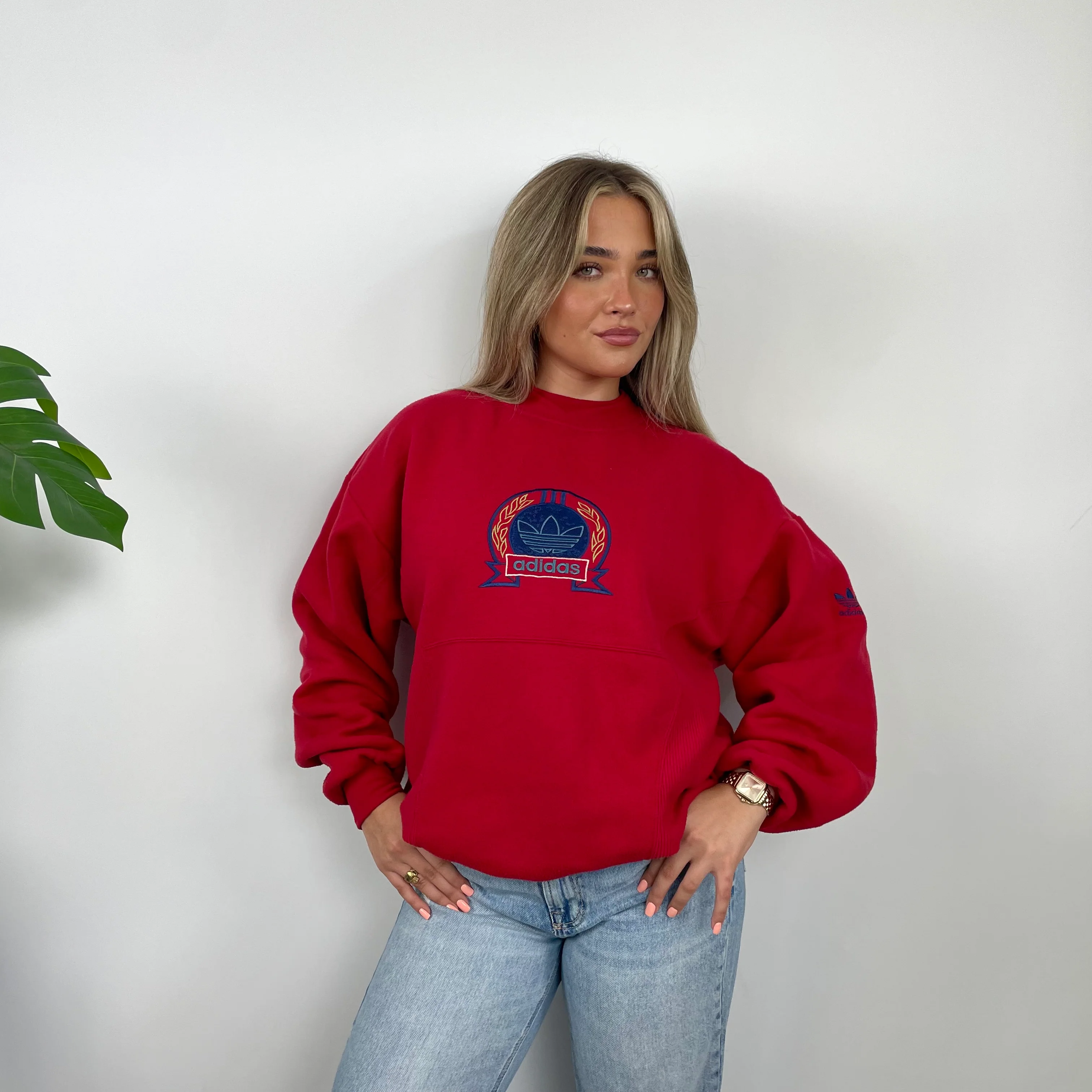 Adidas Red Embroidered Spell Out Sweatshirt (M)