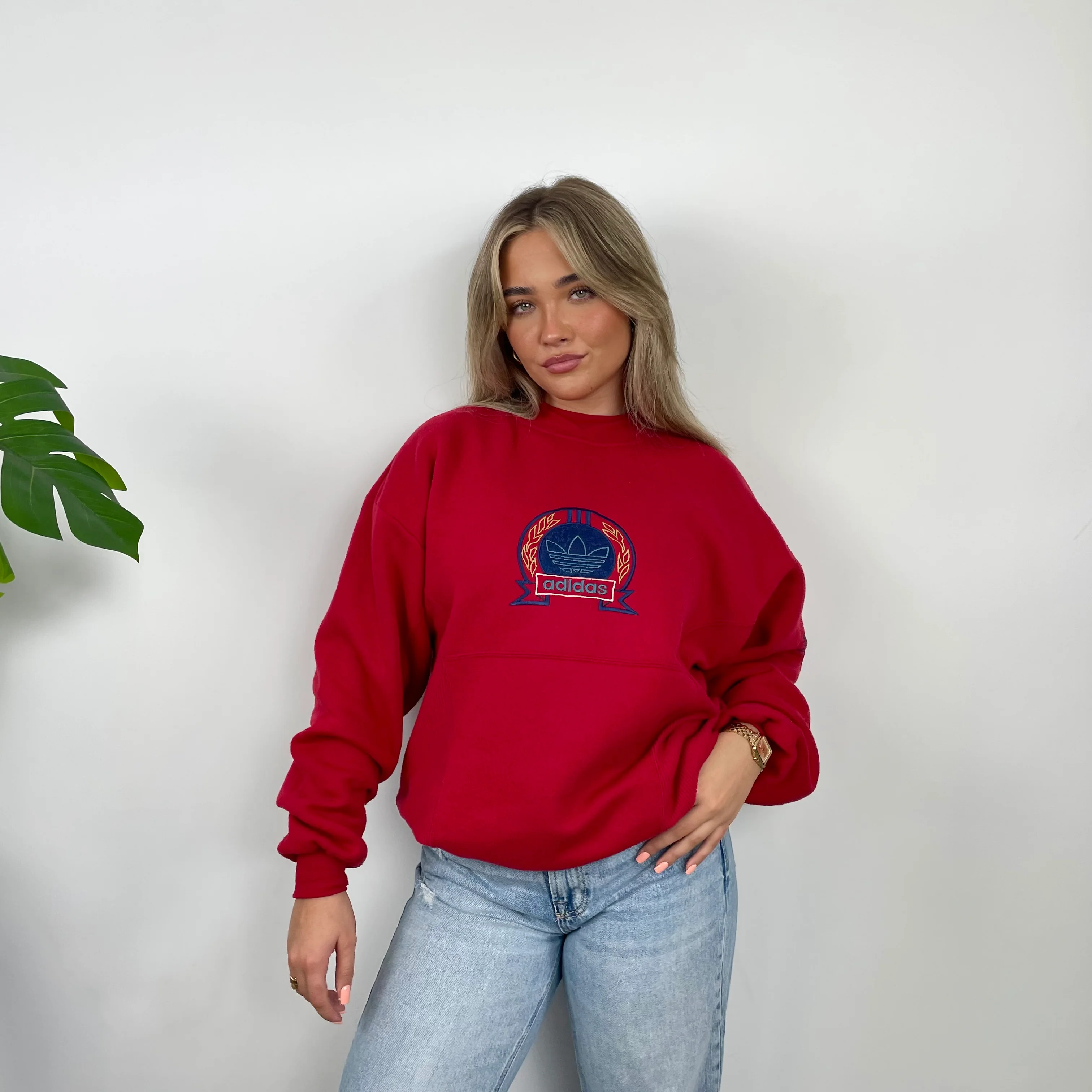 Adidas Red Embroidered Spell Out Sweatshirt (M) - Image 2