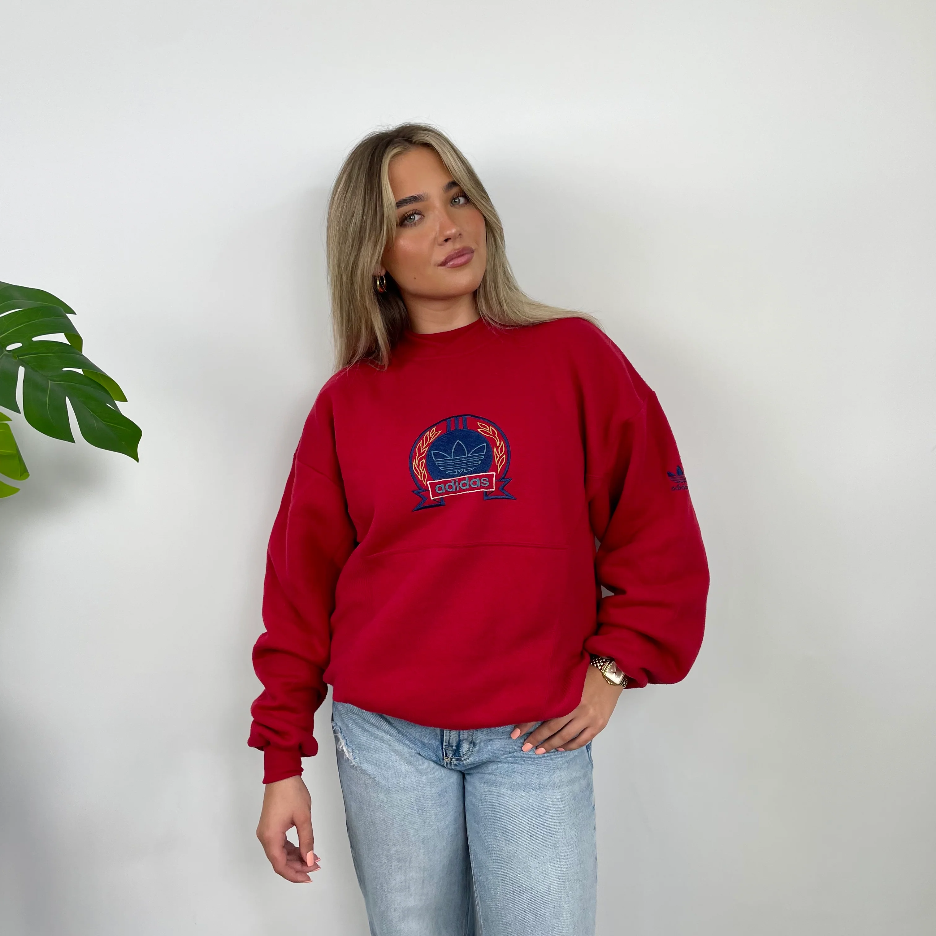 Adidas Red Embroidered Spell Out Sweatshirt (M) - Image 3