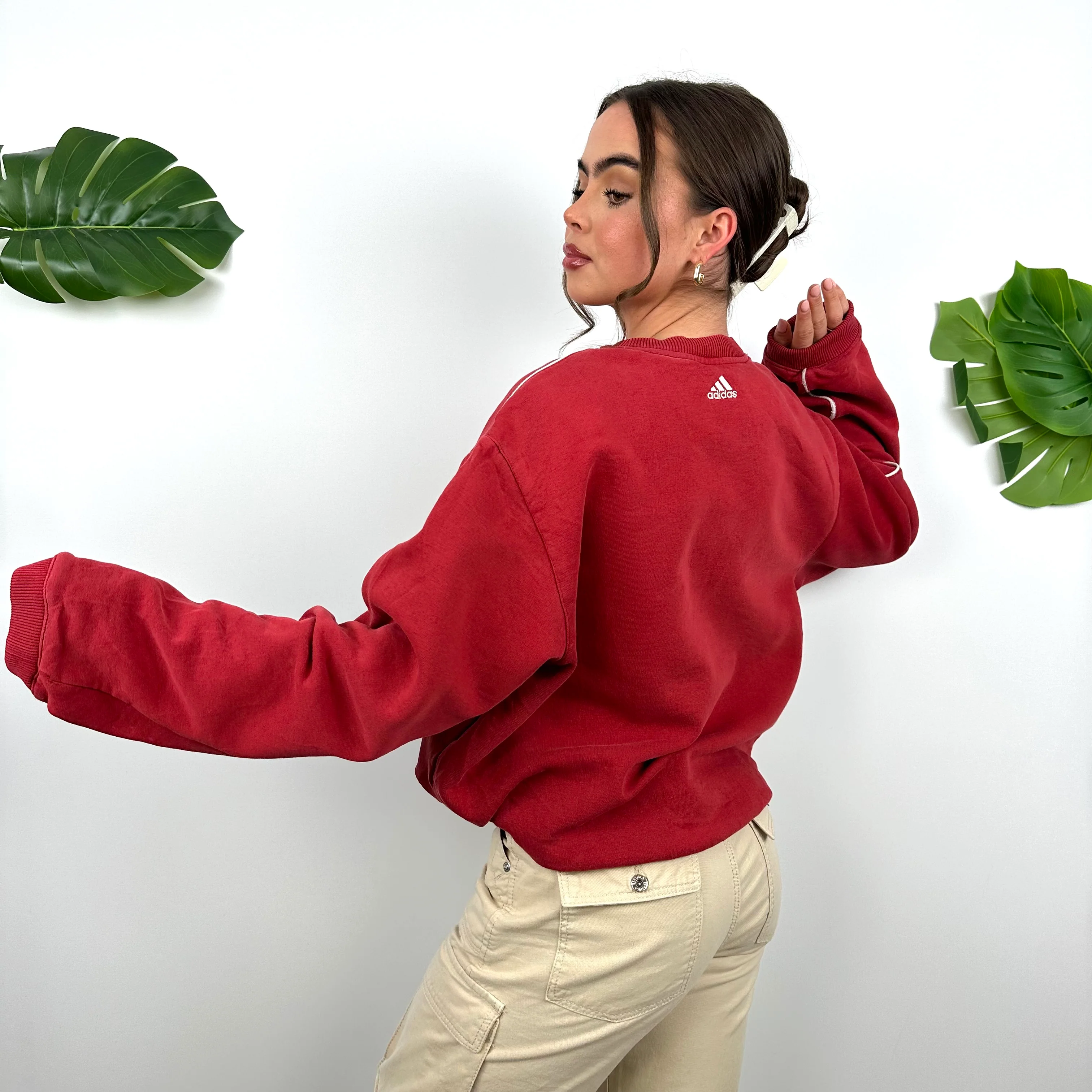 Adidas Red Embroidered Spell Out Sweatshirt (M) - Image 4