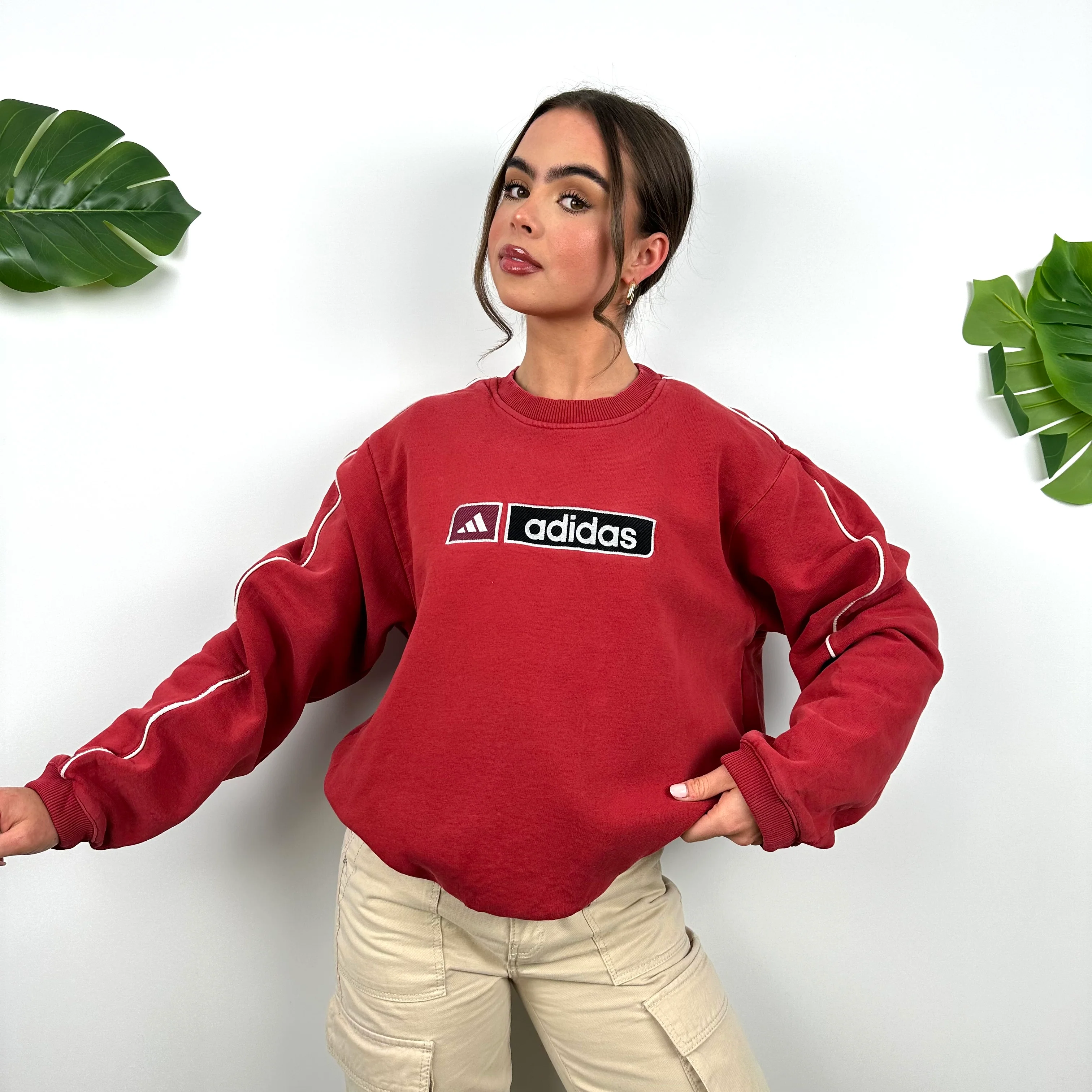 Adidas Red Embroidered Spell Out Sweatshirt (M) - Image 5
